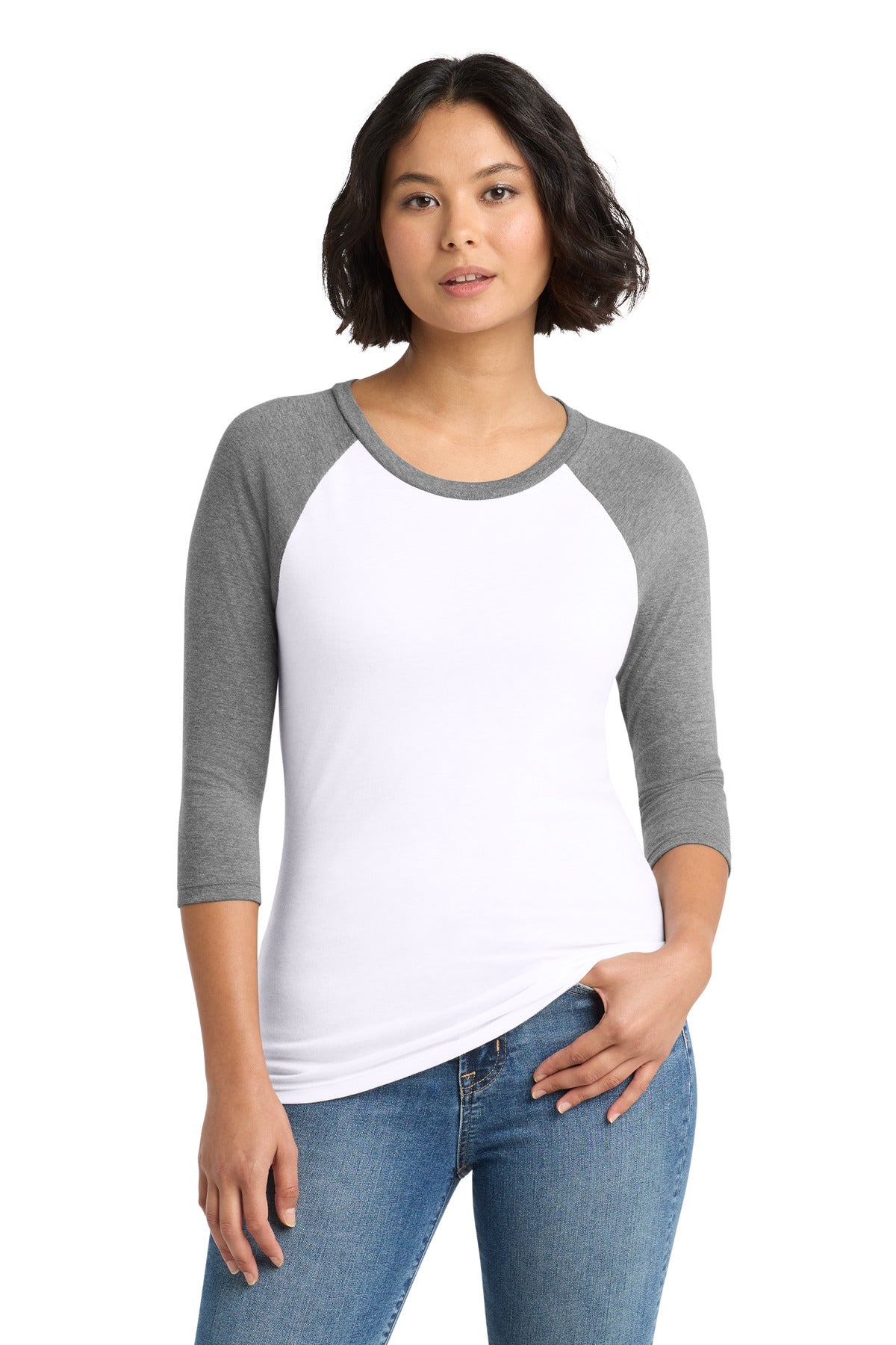 Custom Embroidery or DTF Print - District ®  Women's Perfect Tri ®  3/4-Sleeve Raglan. DM136L