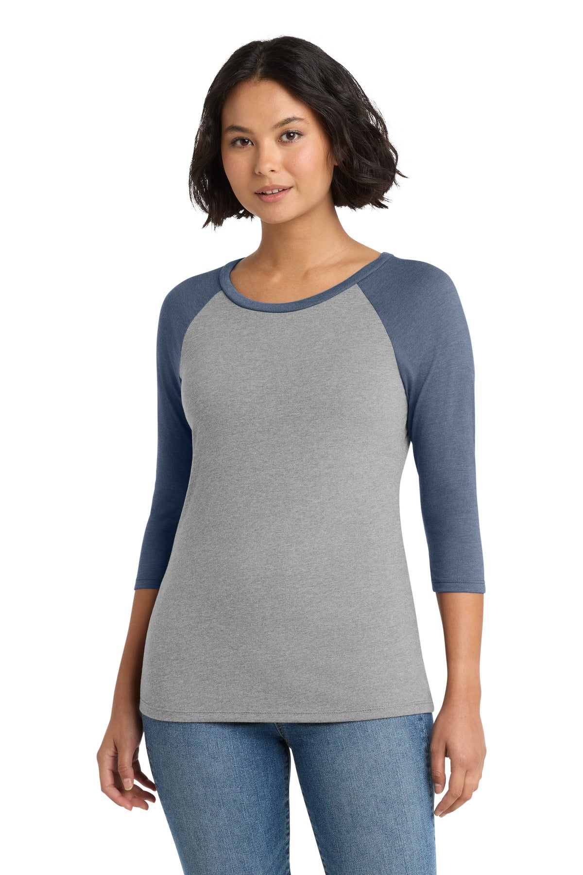 Custom Embroidery or DTF Print - District ®  Women's Perfect Tri ®  3/4-Sleeve Raglan. DM136L