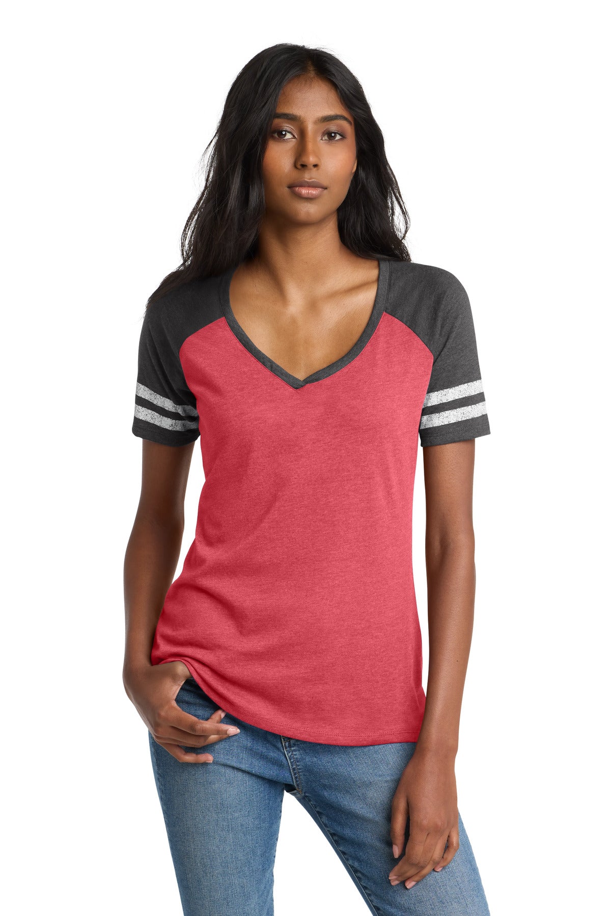 Custom Embroidery or DTF Print - District  ®  Women's Game V-Neck Tee. DM476