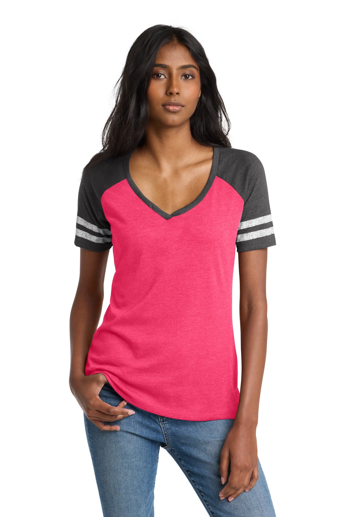 Custom Embroidery or DTF Print - District  ®  Women's Game V-Neck Tee. DM476