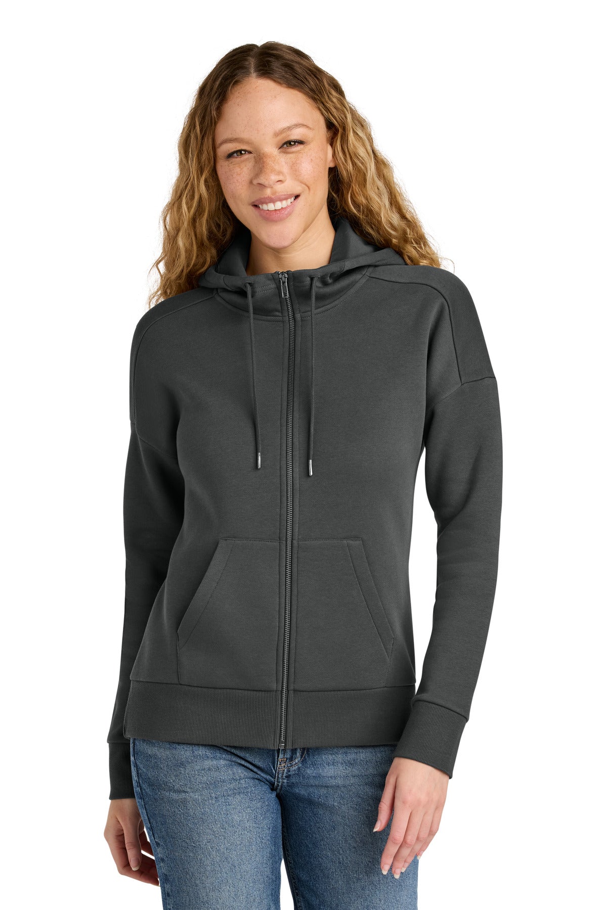 Custom Embroidery or DTF Print - District  ®  Women's Perfect Weight  ®  Fleece Drop Shoulder Full-Zip Hoodie DT1104