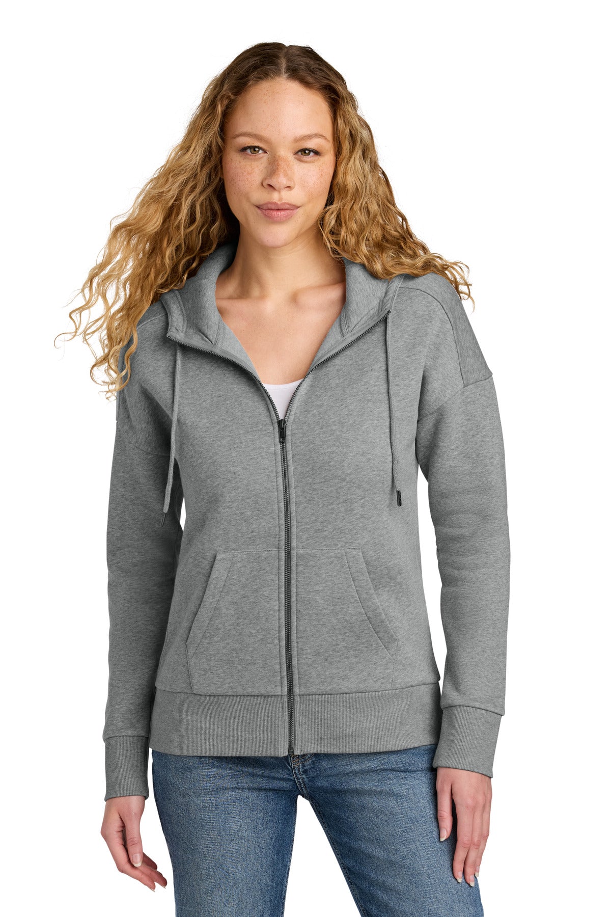 Custom Embroidery or DTF Print - District  ®  Women's Perfect Weight  ®  Fleece Drop Shoulder Full-Zip Hoodie DT1104