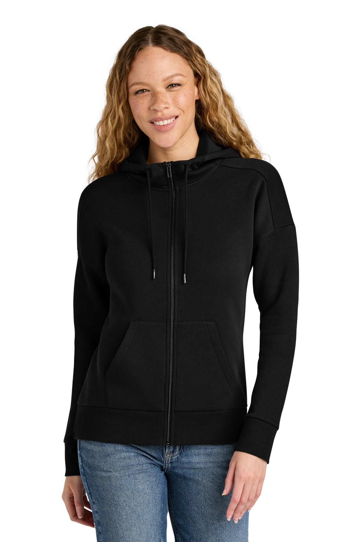 Custom Embroidery or DTF Print - District  ®  Women's Perfect Weight  ®  Fleece Drop Shoulder Full-Zip Hoodie DT1104