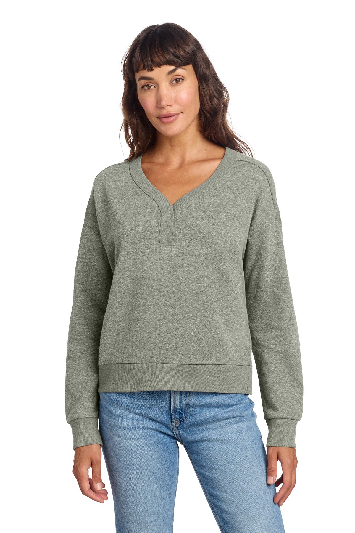 Custom Embroidery or DTF Print - District ®  Women's Perfect Tri ®  Fleece V-Neck Sweatshirt DT1312