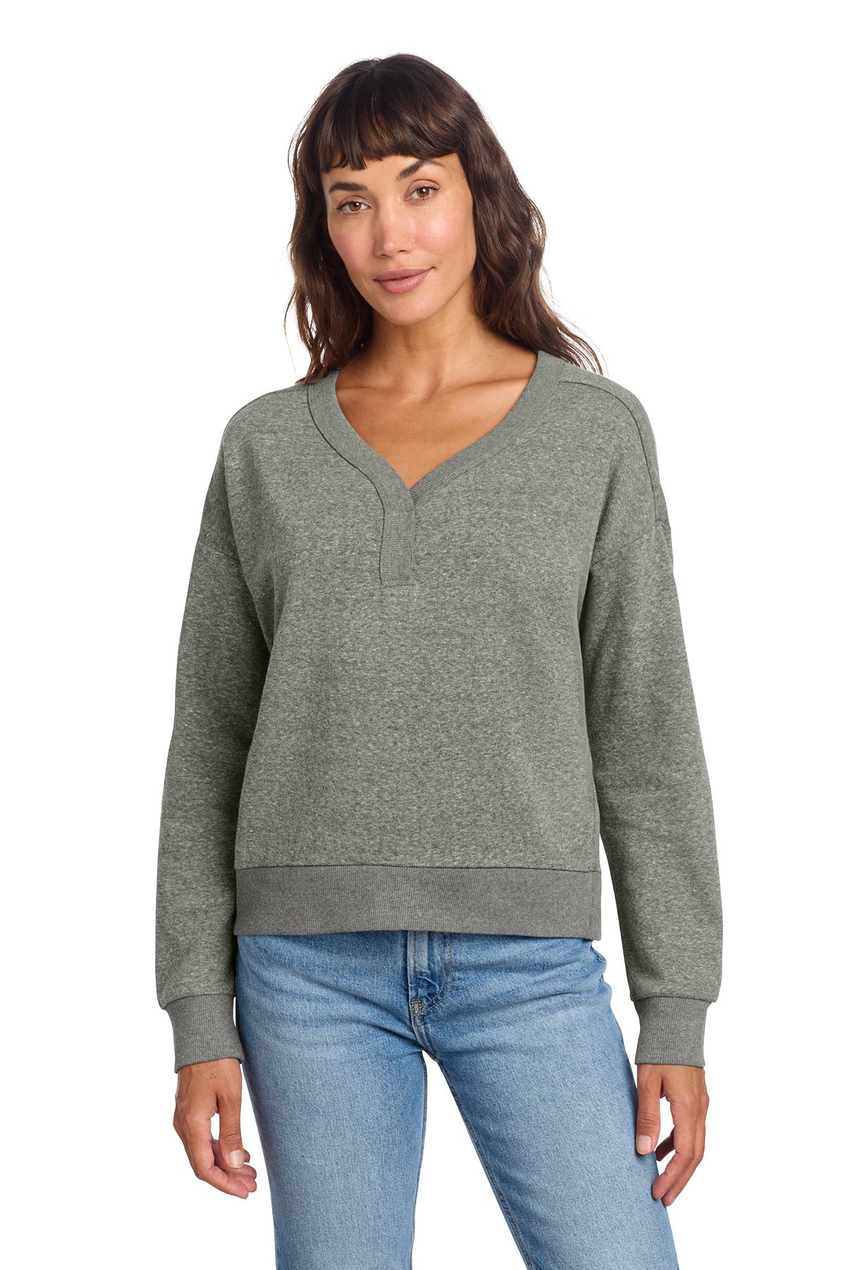 Custom Embroidery or DTF Print - District ®  Women's Perfect Tri ®  Fleece V-Neck Sweatshirt DT1312