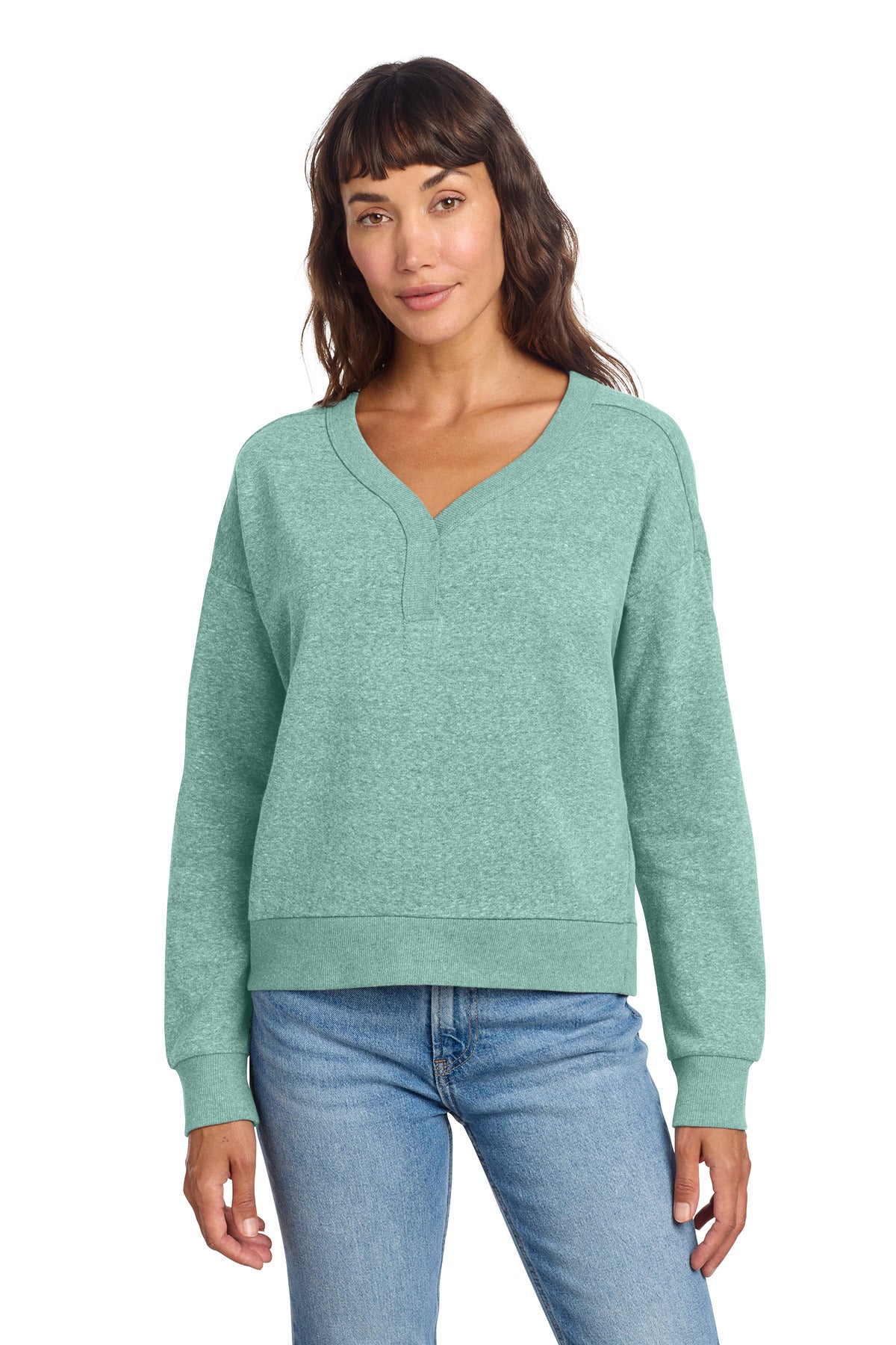 Custom Embroidery or DTF Print - District ®  Women's Perfect Tri ®  Fleece V-Neck Sweatshirt DT1312
