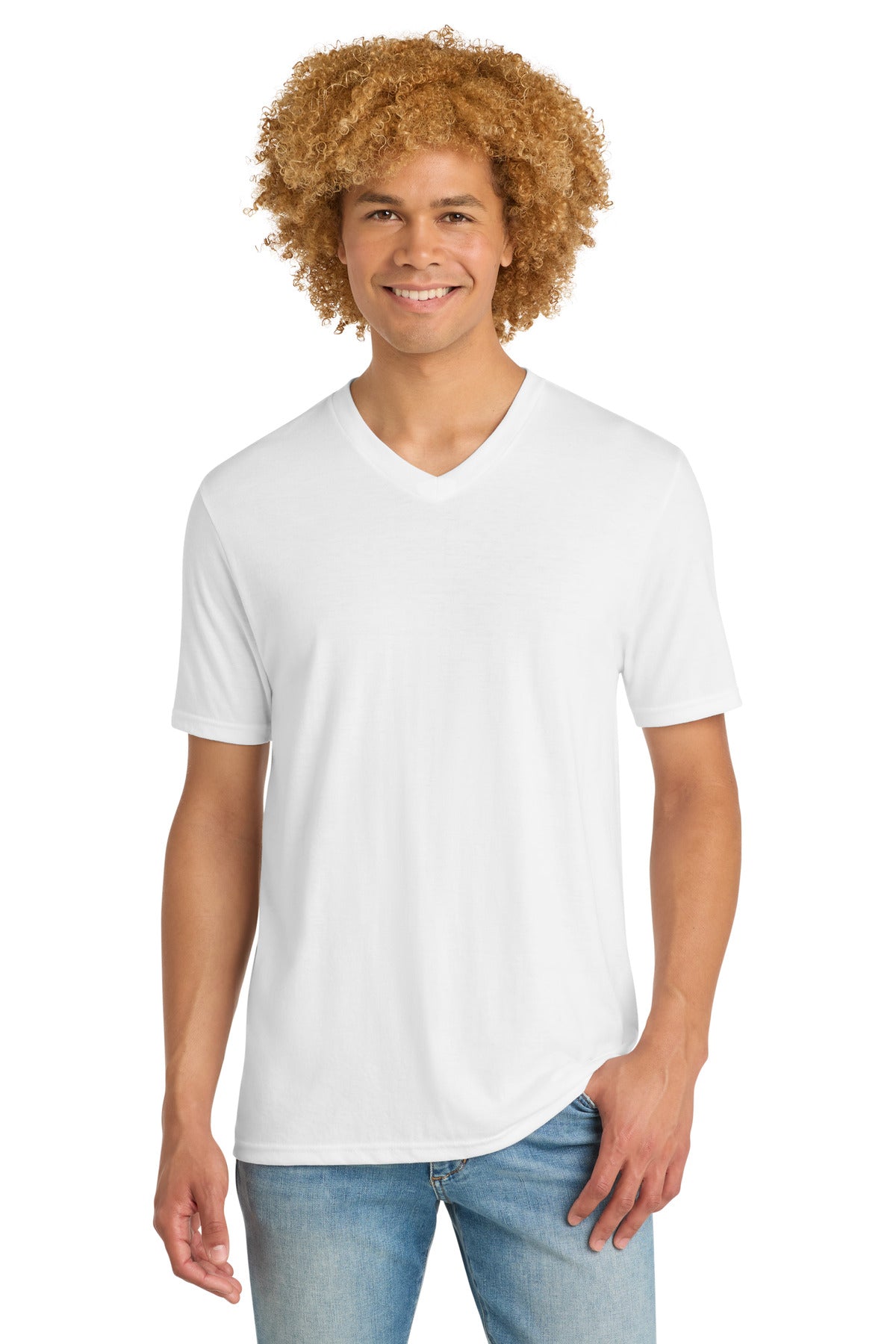 Custom Embroidery or DTF Print - District  ®   Perfect Tri ®  V-Neck Tee. DT1350