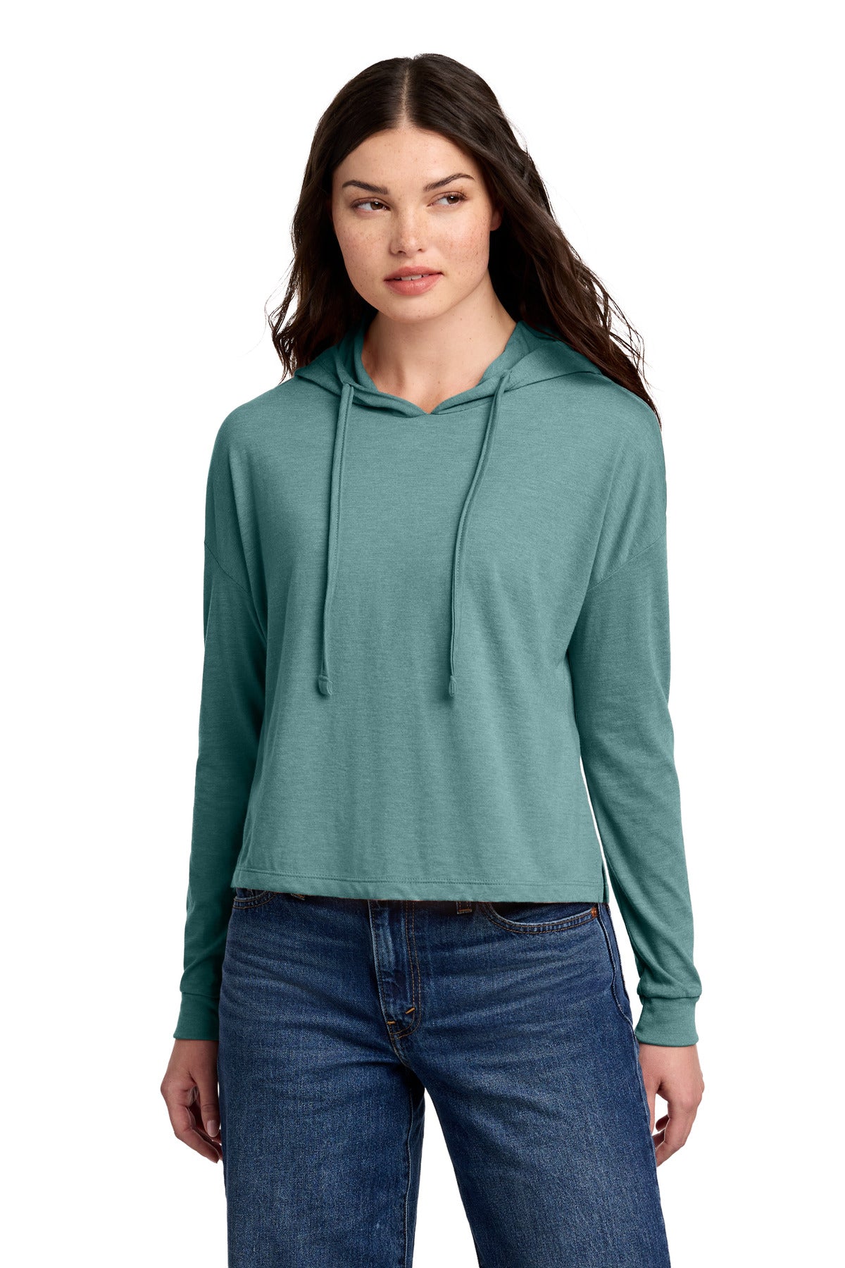 Custom Embroidery or DTF Print - District ®  Women's Perfect Tri ®  Midi Long Sleeve Hoodie DT1390L