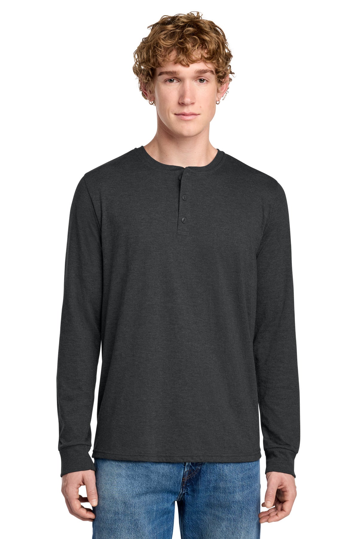 Custom Embroidery or DTF Print - District ®  Perfect Tri ®  Long Sleeve Henley DT145