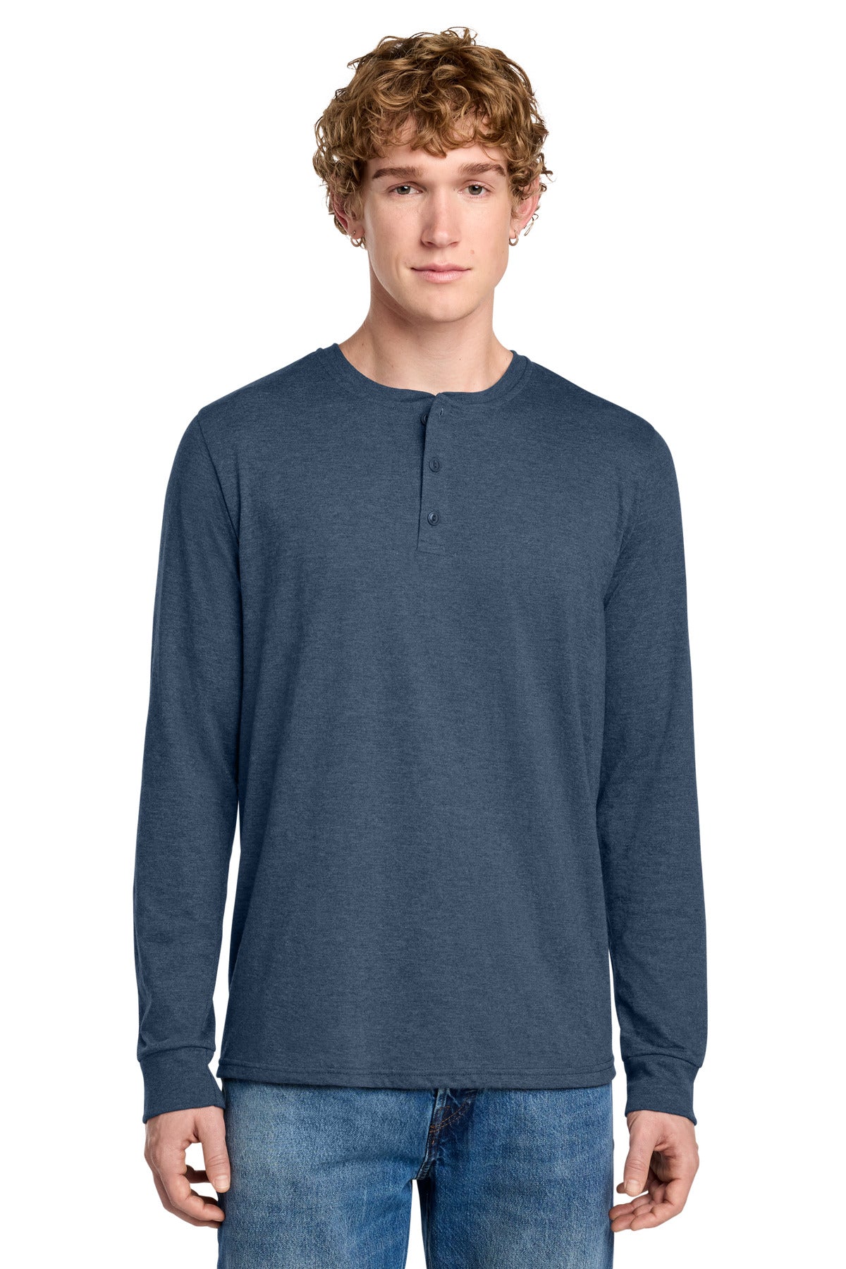 Custom Embroidery or DTF Print - District ®  Perfect Tri ®  Long Sleeve Henley DT145