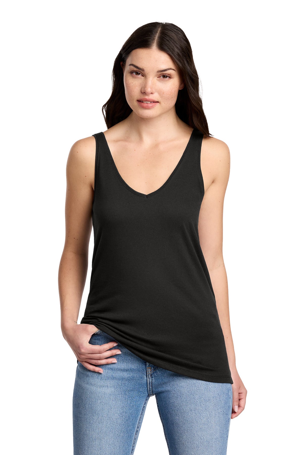 Custom Embroidery or DTF Print - District ®  Women's Perfect Blend ®  CVC V-Neck Tank DT154