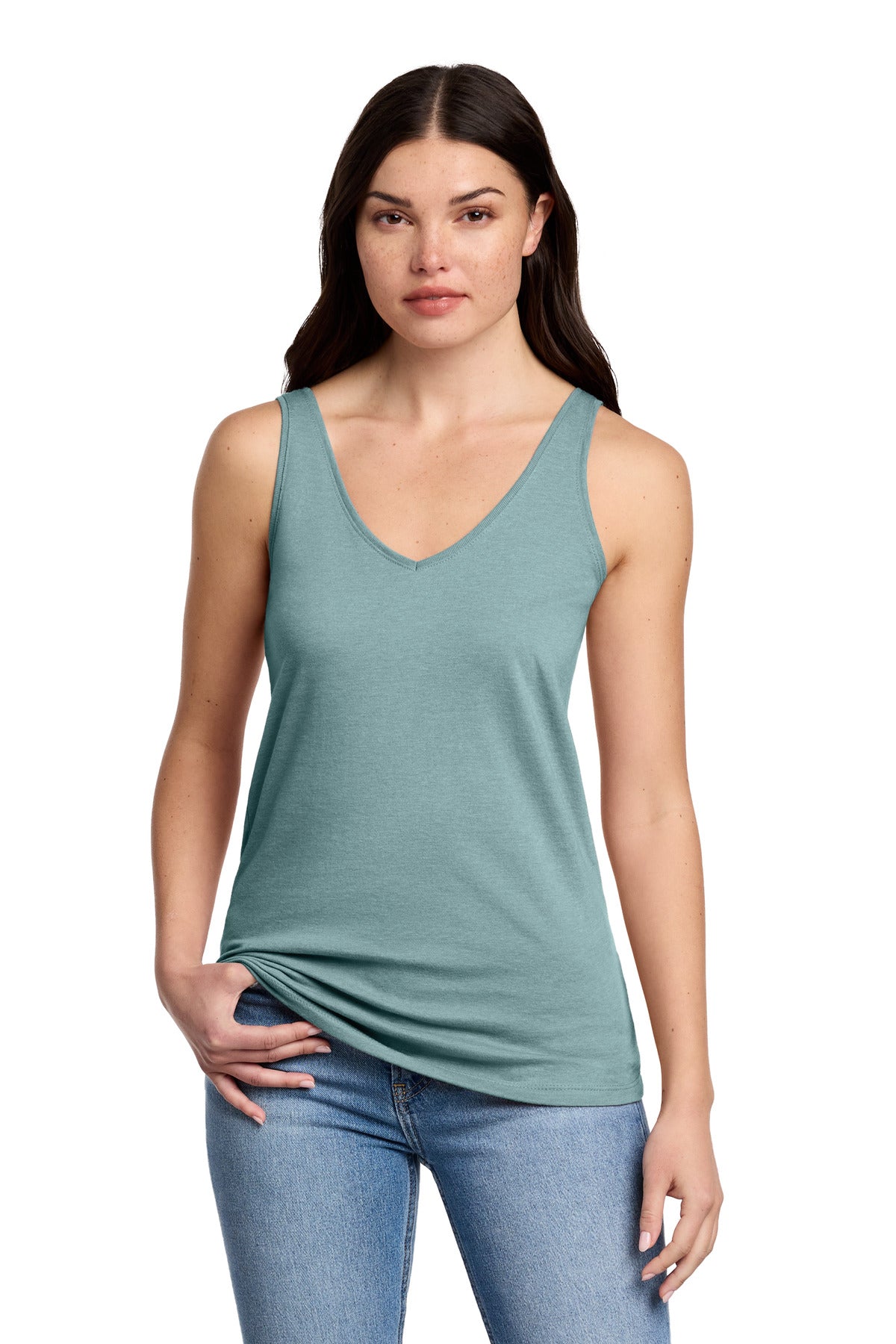 Custom Embroidery or DTF Print - District ®  Women's Perfect Blend ®  CVC V-Neck Tank DT154