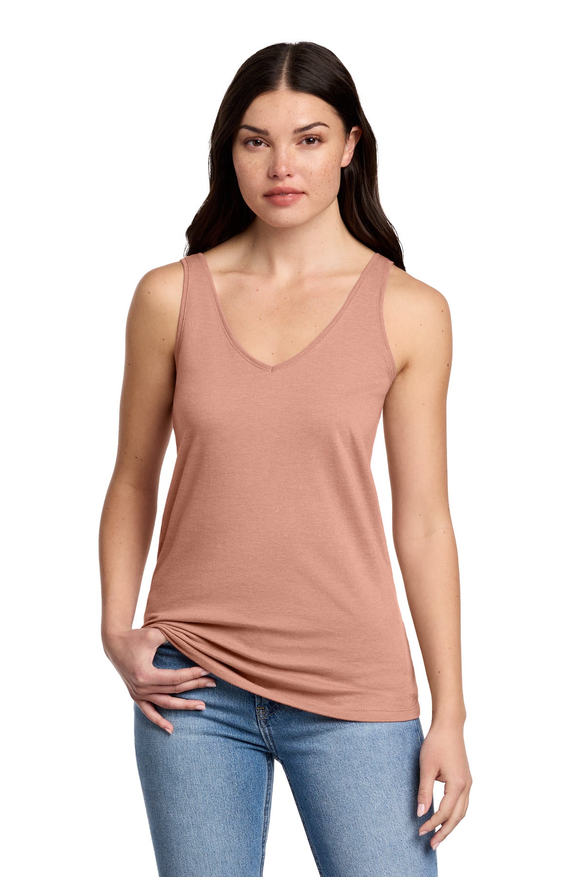 Custom Embroidery or DTF Print - District ®  Women's Perfect Blend ®  CVC V-Neck Tank DT154
