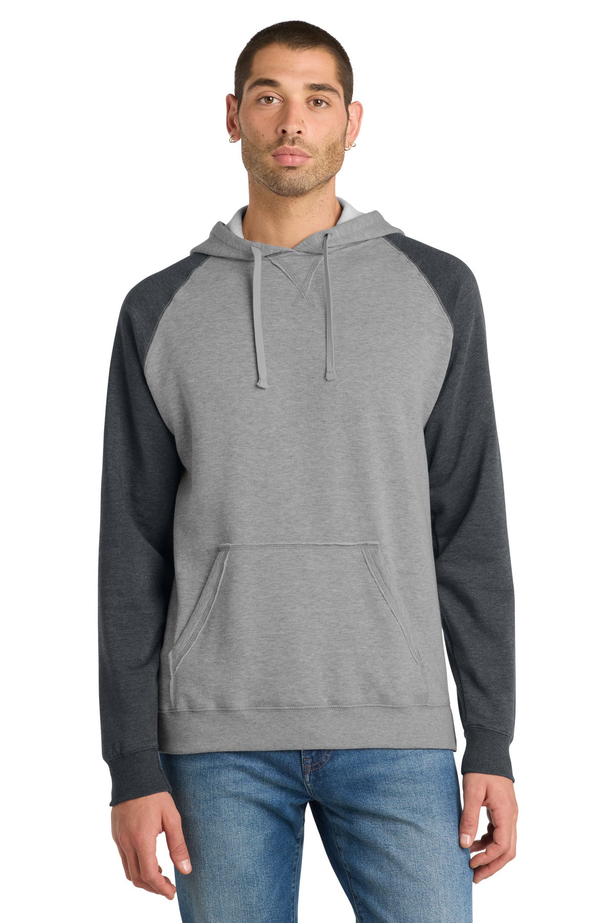 Custom Embroidery or DTF Print - District ®  Young Mens Lightweight Fleece Raglan Hoodie.  DT196