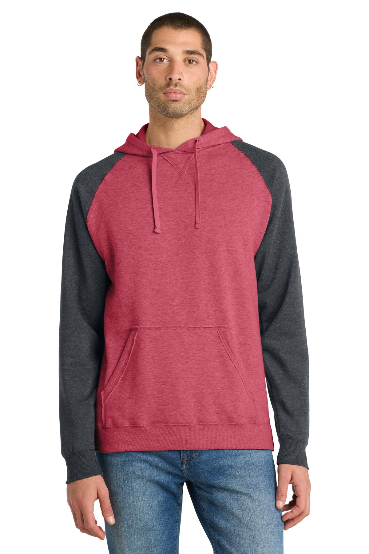 Custom Embroidery or DTF Print - District ®  Young Mens Lightweight Fleece Raglan Hoodie.  DT196