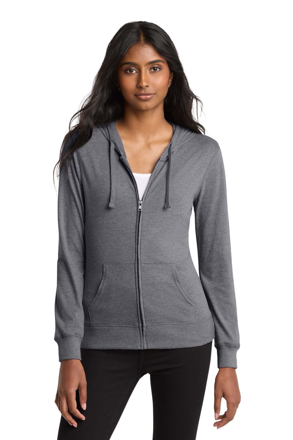 Custom Embroidery or DTF Print - District ®  Women's Fitted Jersey Full-Zip Hoodie. DT2100