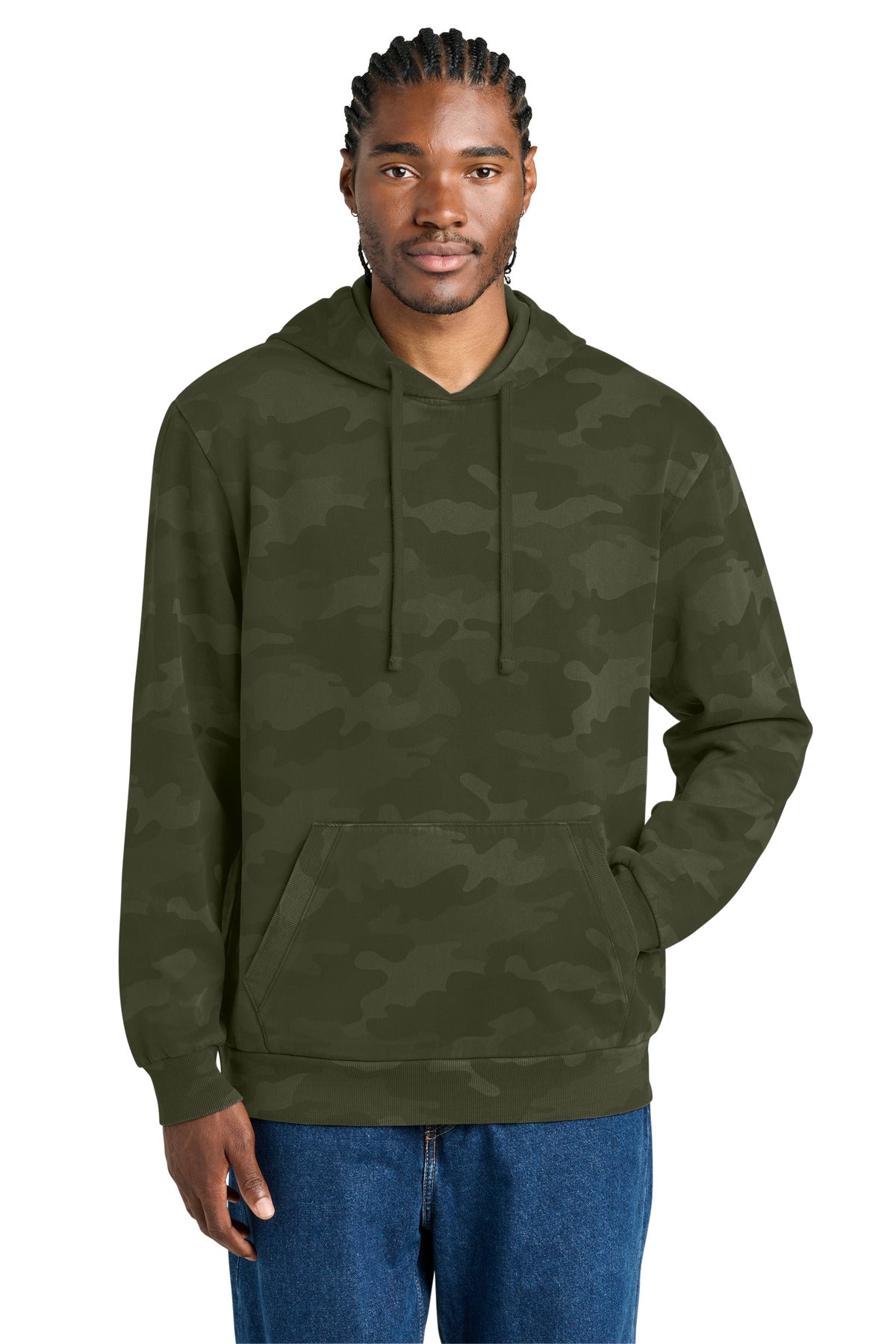 Custom Embroidery or DTF Print - District Wash ™  Camo Fleece Hoodie DT2200C
