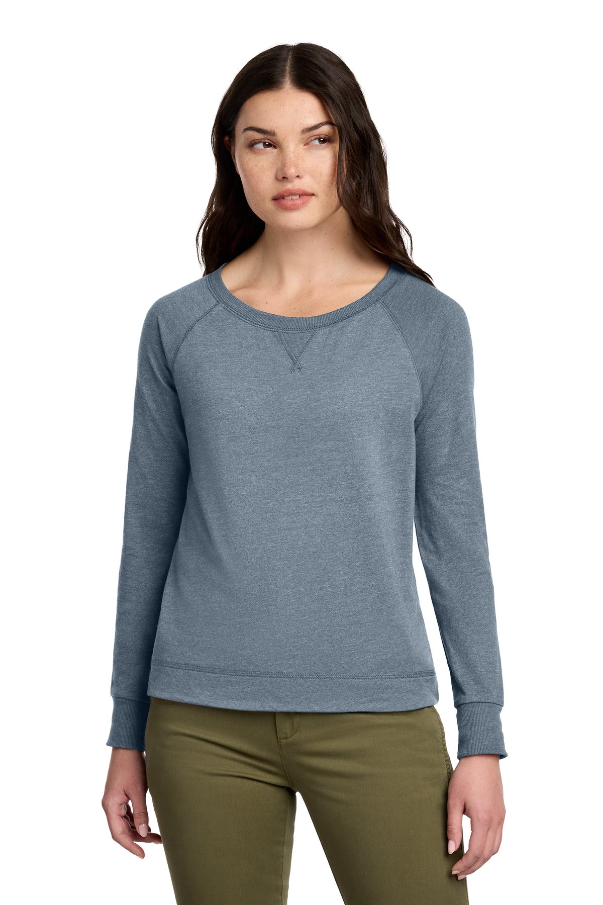 Custom Embroidery or DTF Print - District ®  Women's Featherweight French Terry ™  Long Sleeve Crewneck DT672