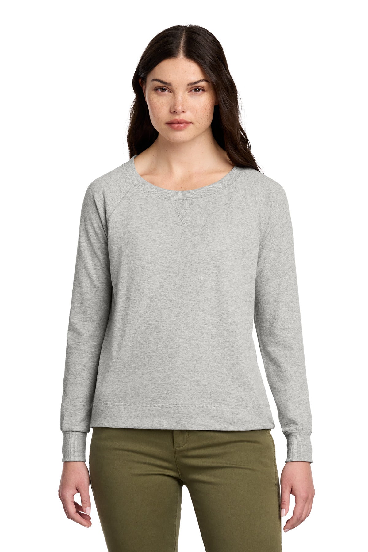 Custom Embroidery or DTF Print - District ®  Women's Featherweight French Terry ™  Long Sleeve Crewneck DT672