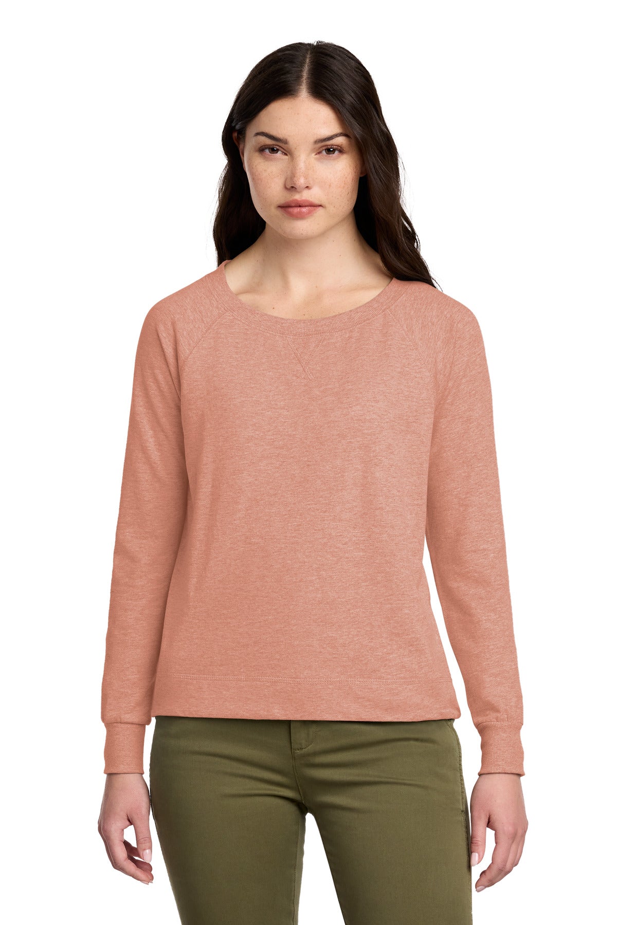 Custom Embroidery or DTF Print - District ®  Women's Featherweight French Terry ™  Long Sleeve Crewneck DT672