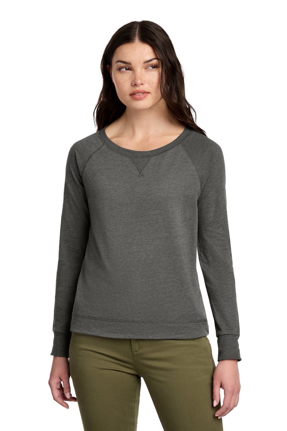Custom Embroidery or DTF Print - District ®  Women's Featherweight French Terry ™  Long Sleeve Crewneck DT672