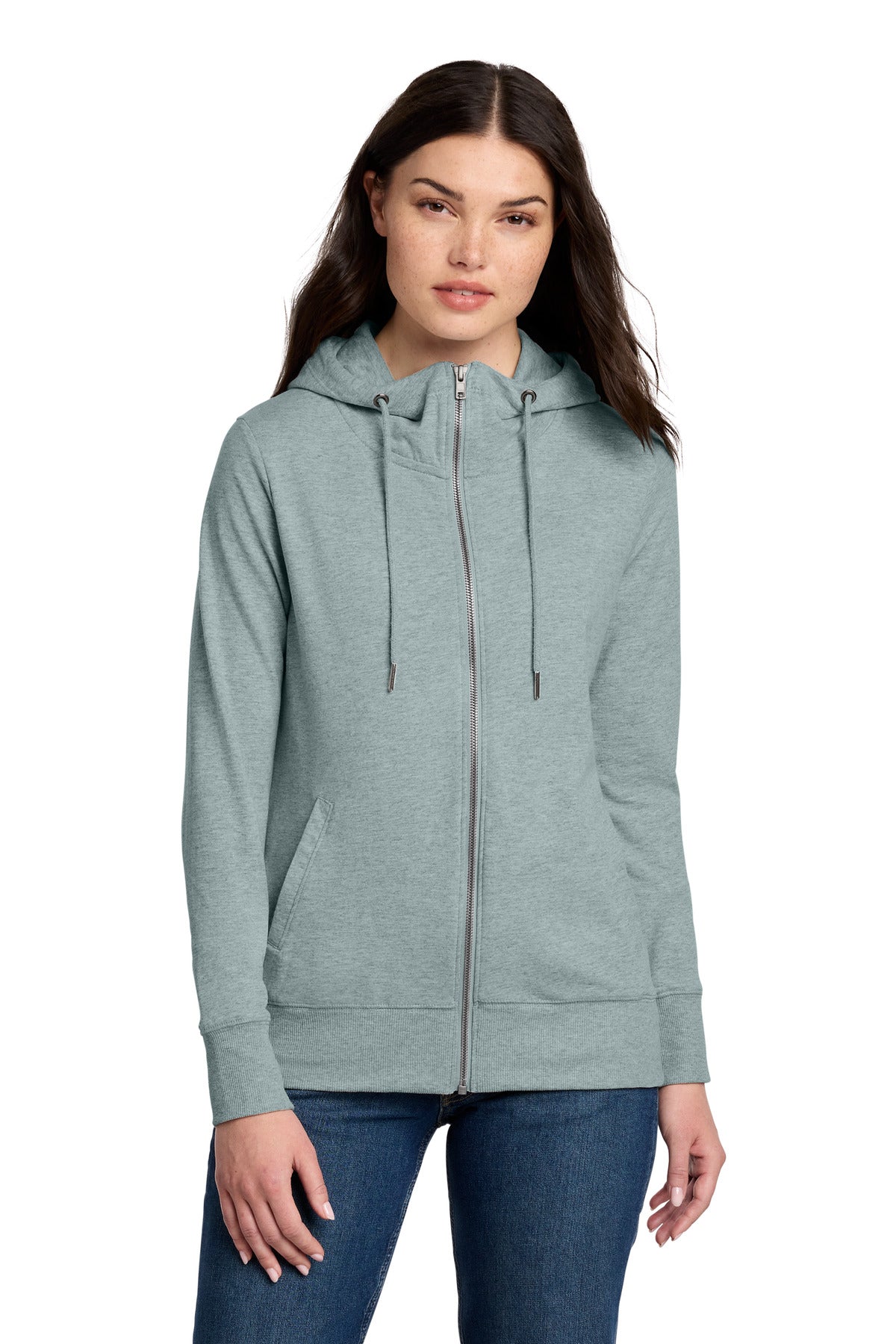 Custom Embroidery or DTF Print - District ®  Women's Featherweight French Terry ™  Full-Zip Hoodie DT673