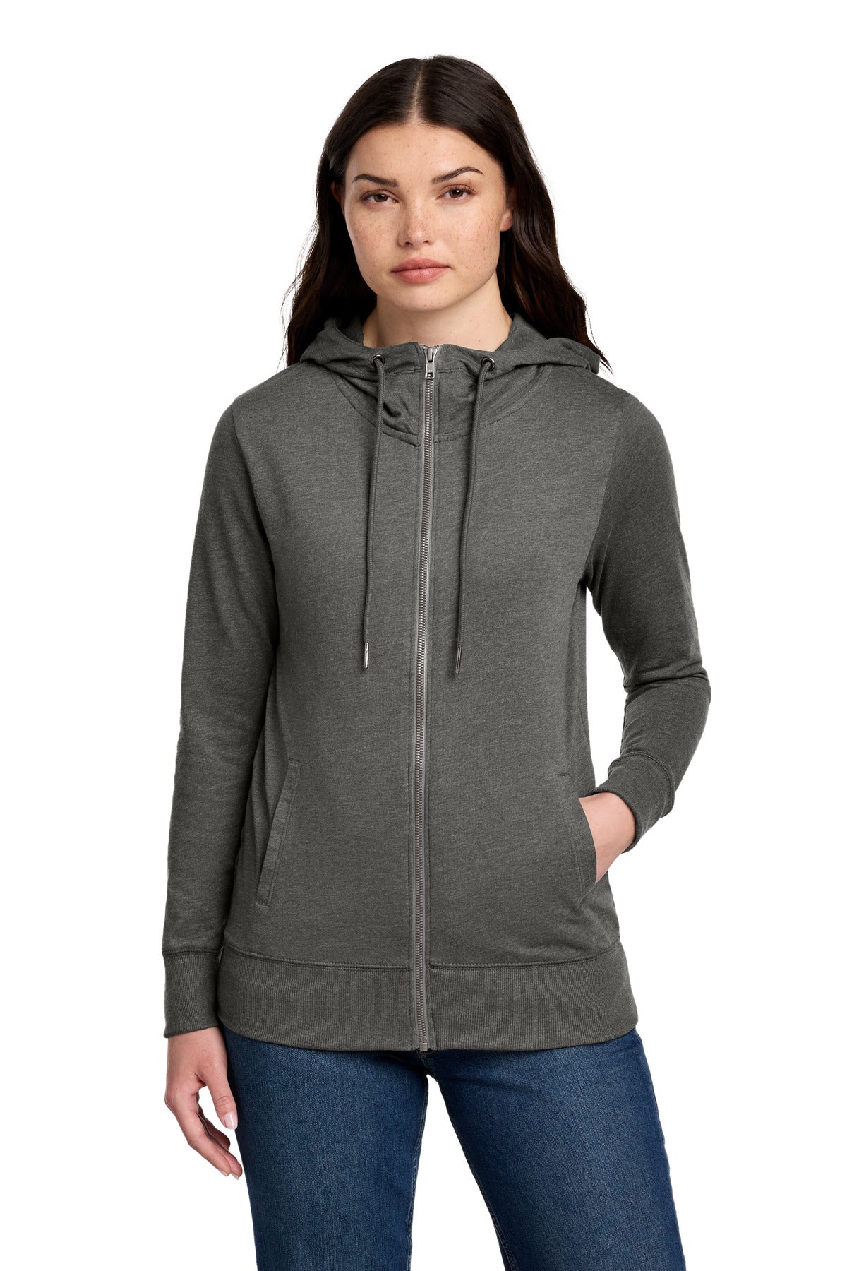 Custom Embroidery or DTF Print - District ®  Women's Featherweight French Terry ™  Full-Zip Hoodie DT673