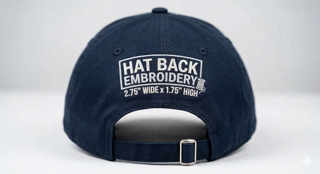 Hat Back Embroidery - 2.75in Wide x 1.75in High