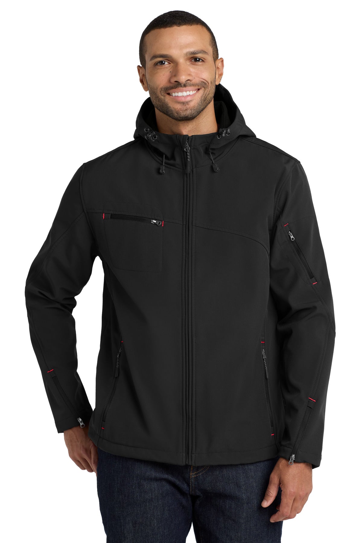 Custom Embroidery or DTF Print - Port Authority ®  Textured Hooded Soft Shell Jacket. J706