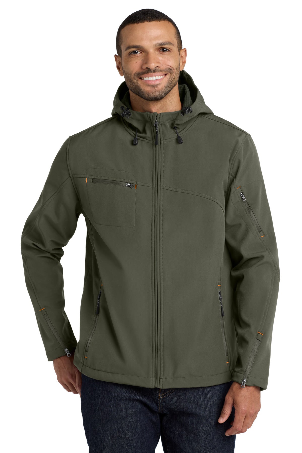 Custom Embroidery or DTF Print - Port Authority ®  Textured Hooded Soft Shell Jacket. J706