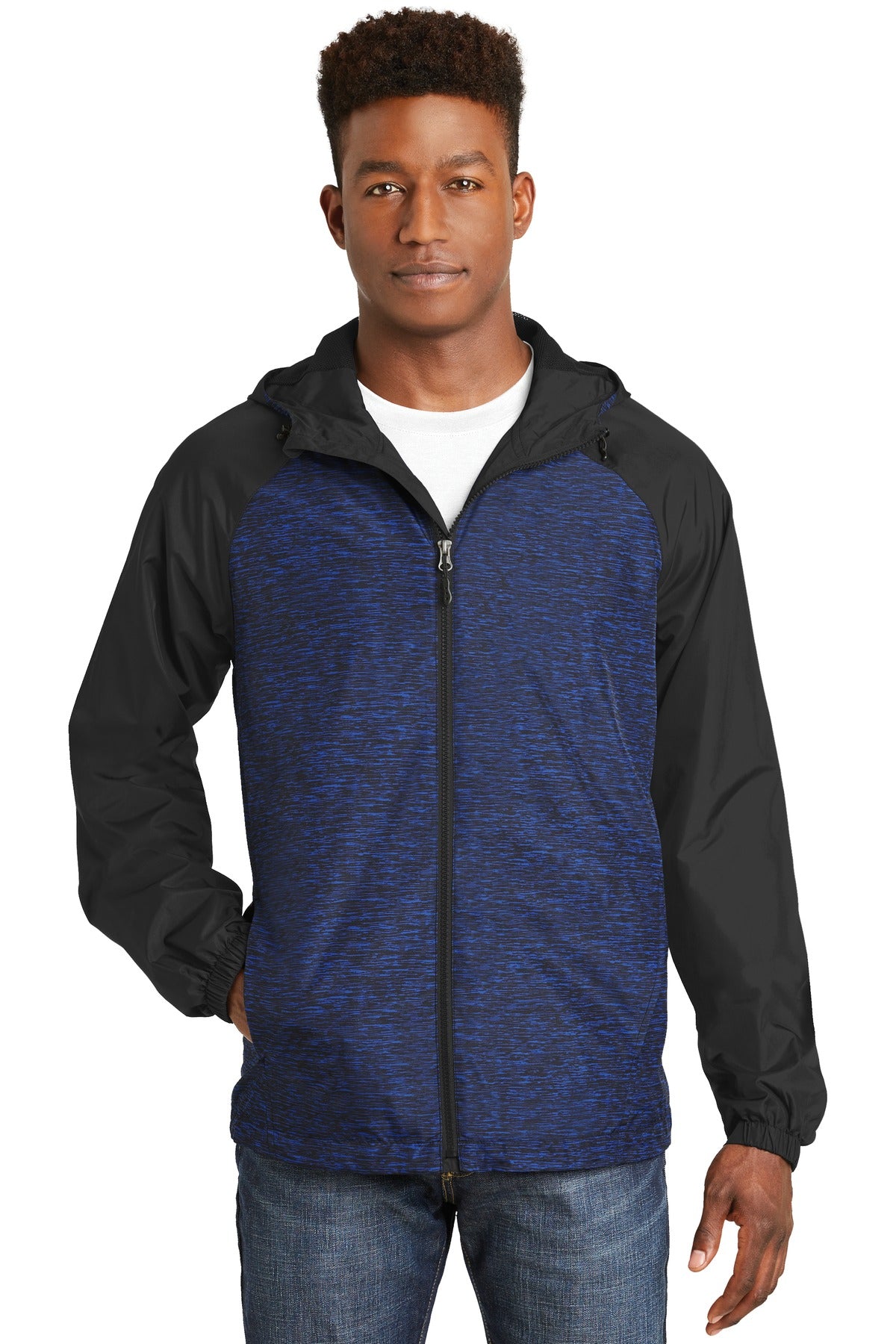 Custom Embroidered - Sport-Tek® Heather Colorblock Raglan Hooded Wind Jacket. JST40