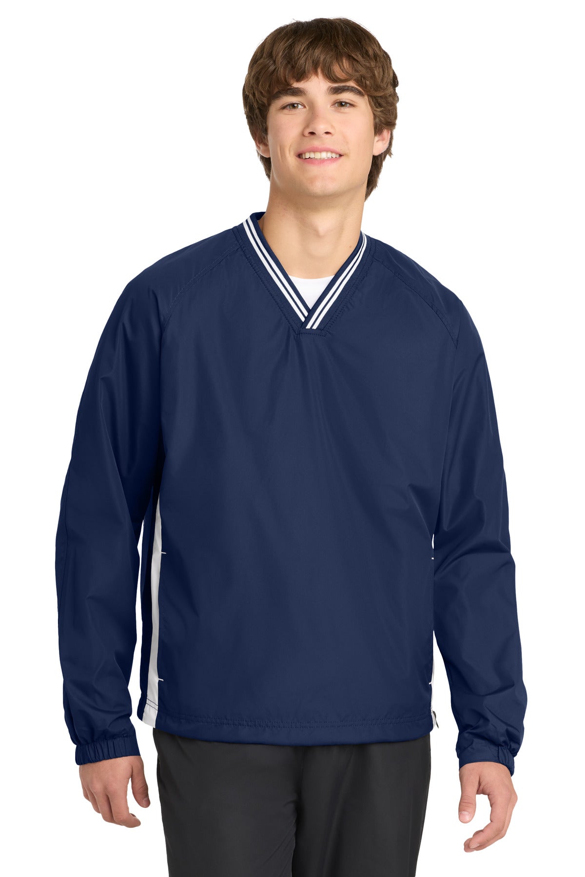 Custom Embroidery or DTF Print - Sport-Tek ®  Tipped V-Neck Raglan Wind Shirt. JST62