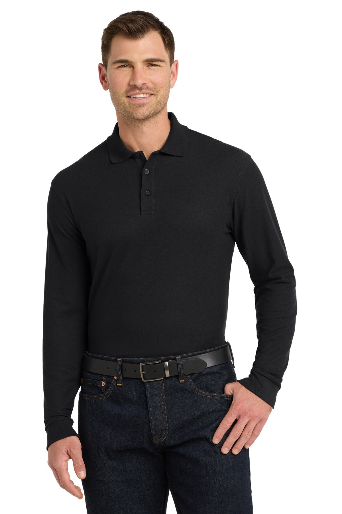 Custom Embroidery or DTF Print - Port Authority ®  Long Sleeve Core Classic Pique Polo. K100LS