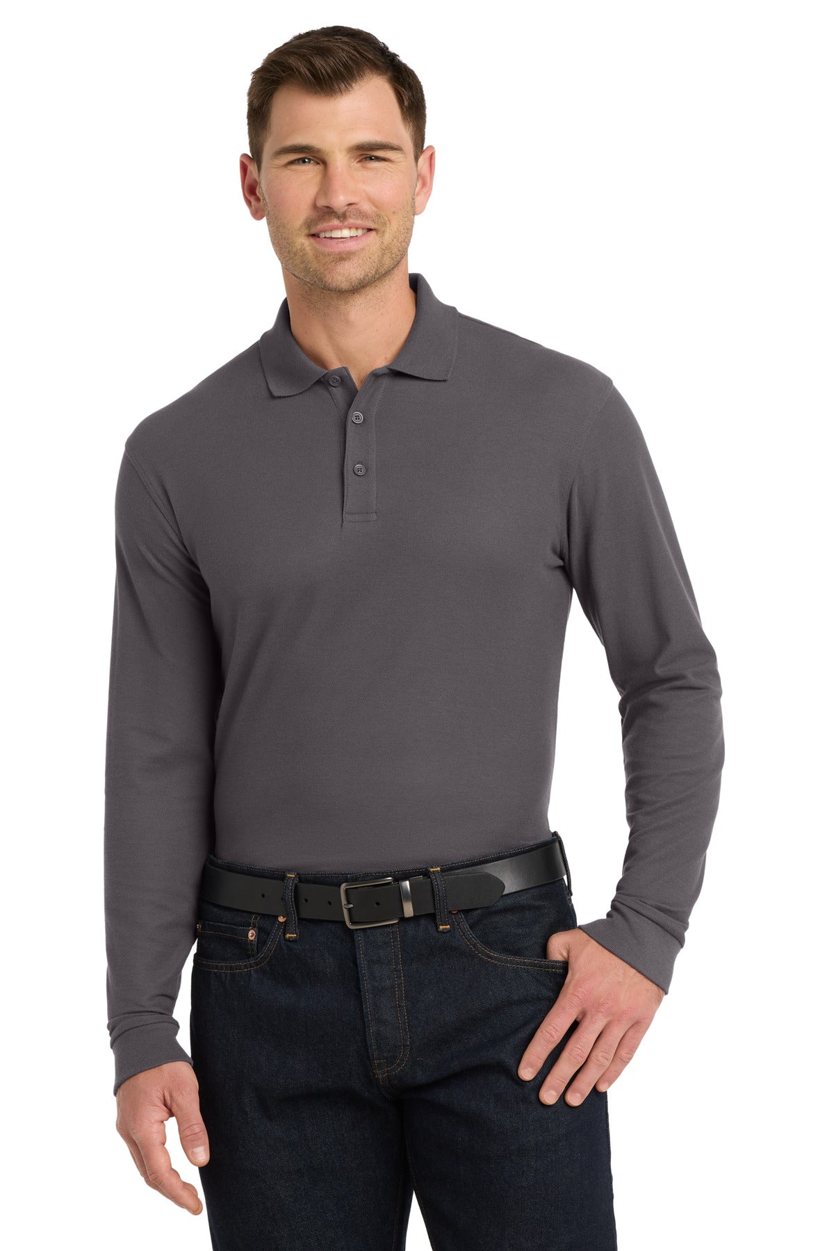 Custom Embroidery or DTF Print - Port Authority ®  Long Sleeve Core Classic Pique Polo. K100LS