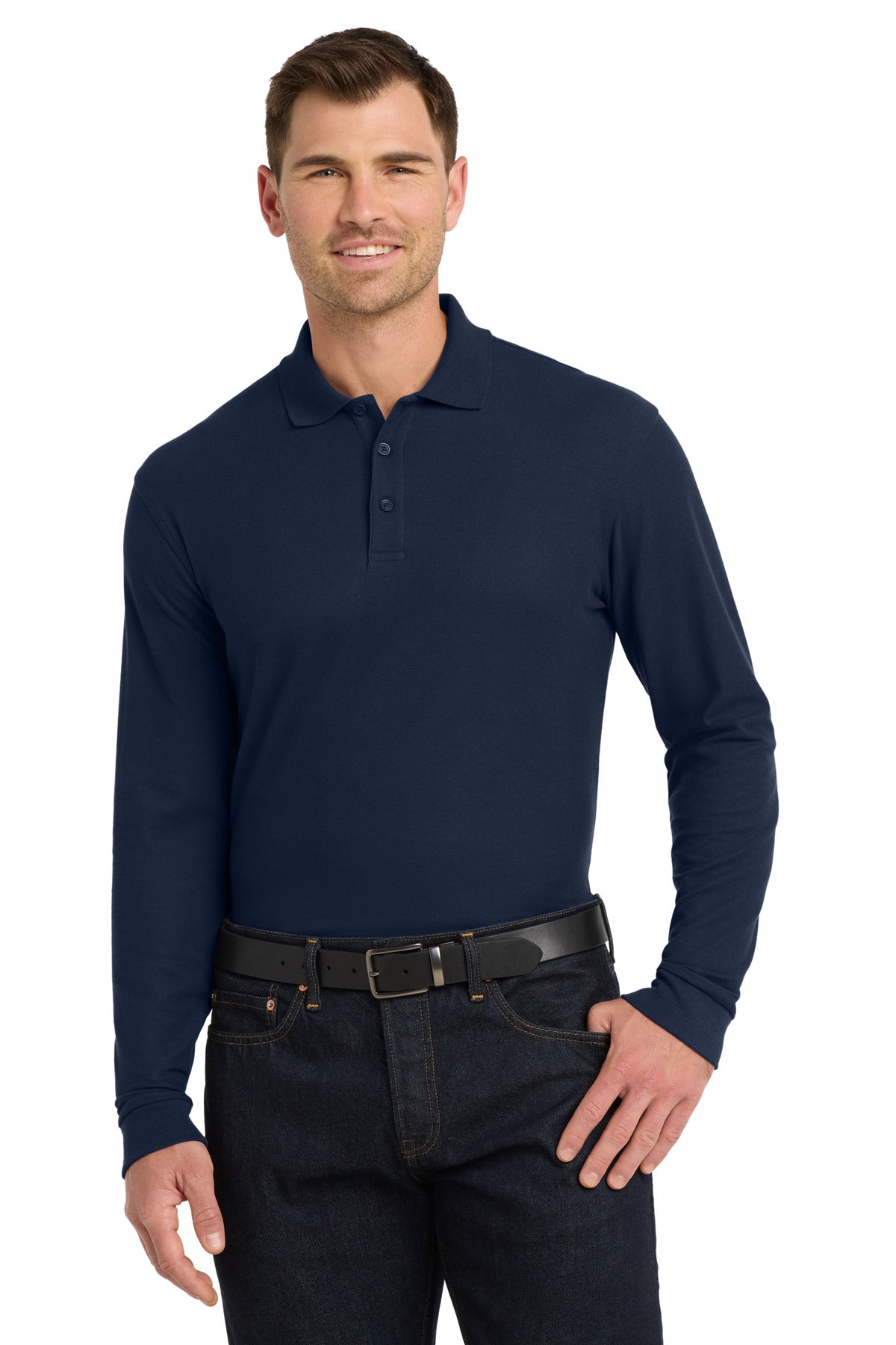Custom Embroidery or DTF Print - Port Authority ®  Long Sleeve Core Classic Pique Polo. K100LS