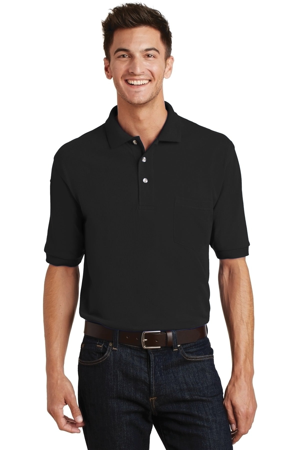 Custom Embroidery or DTF Print - Port Authority ®  Heavyweight Cotton Pique Polo with Pocket.  K420P
