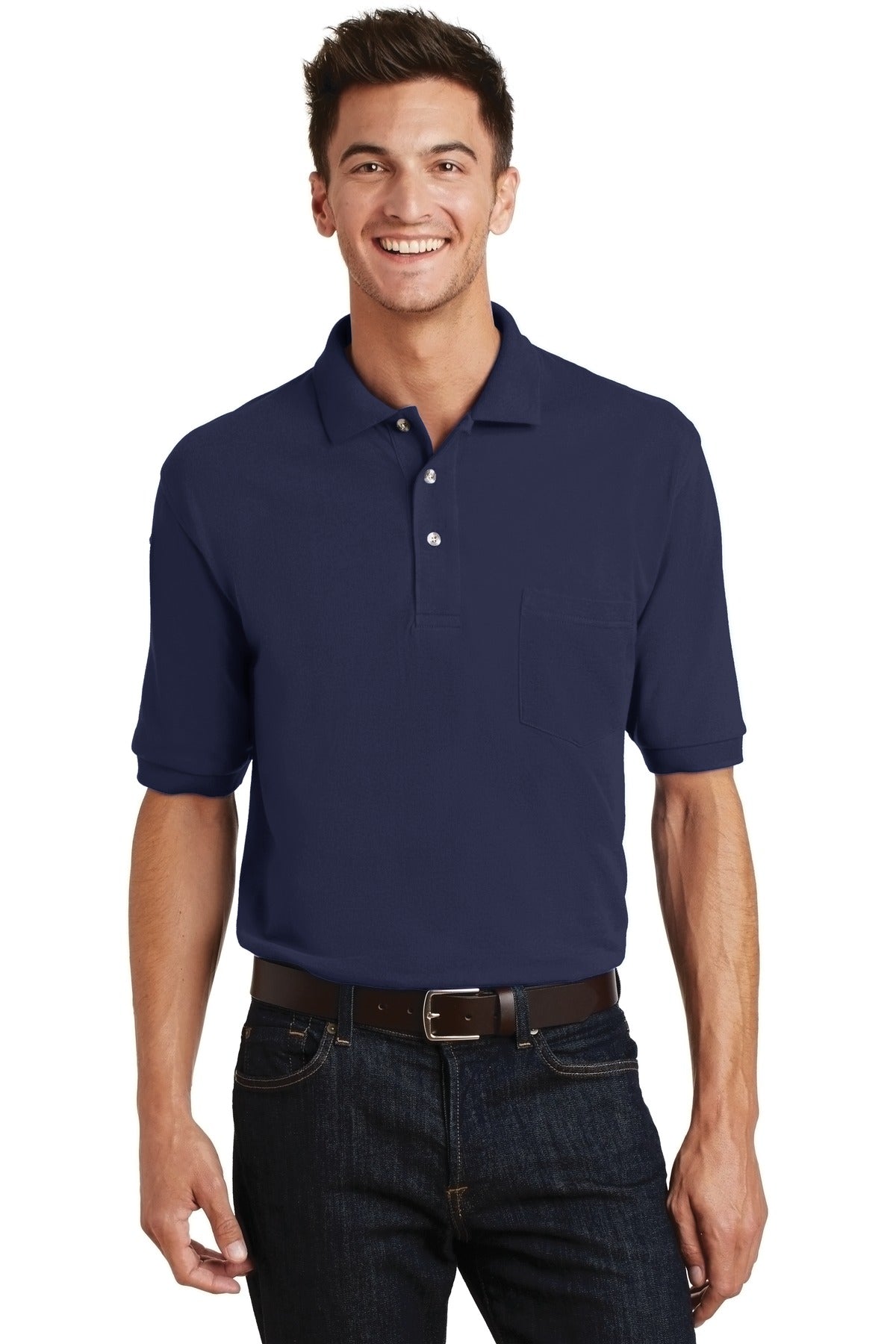 Custom Embroidery or DTF Print - Port Authority ®  Heavyweight Cotton Pique Polo with Pocket.  K420P