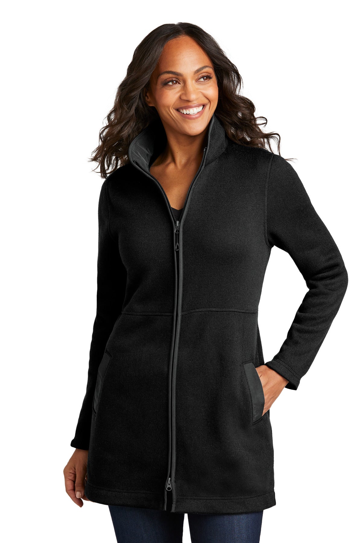 Custom Embroidery or DTF Print - Port Authority ®  Women's Arc Sweater Fleece Long Jacket L425