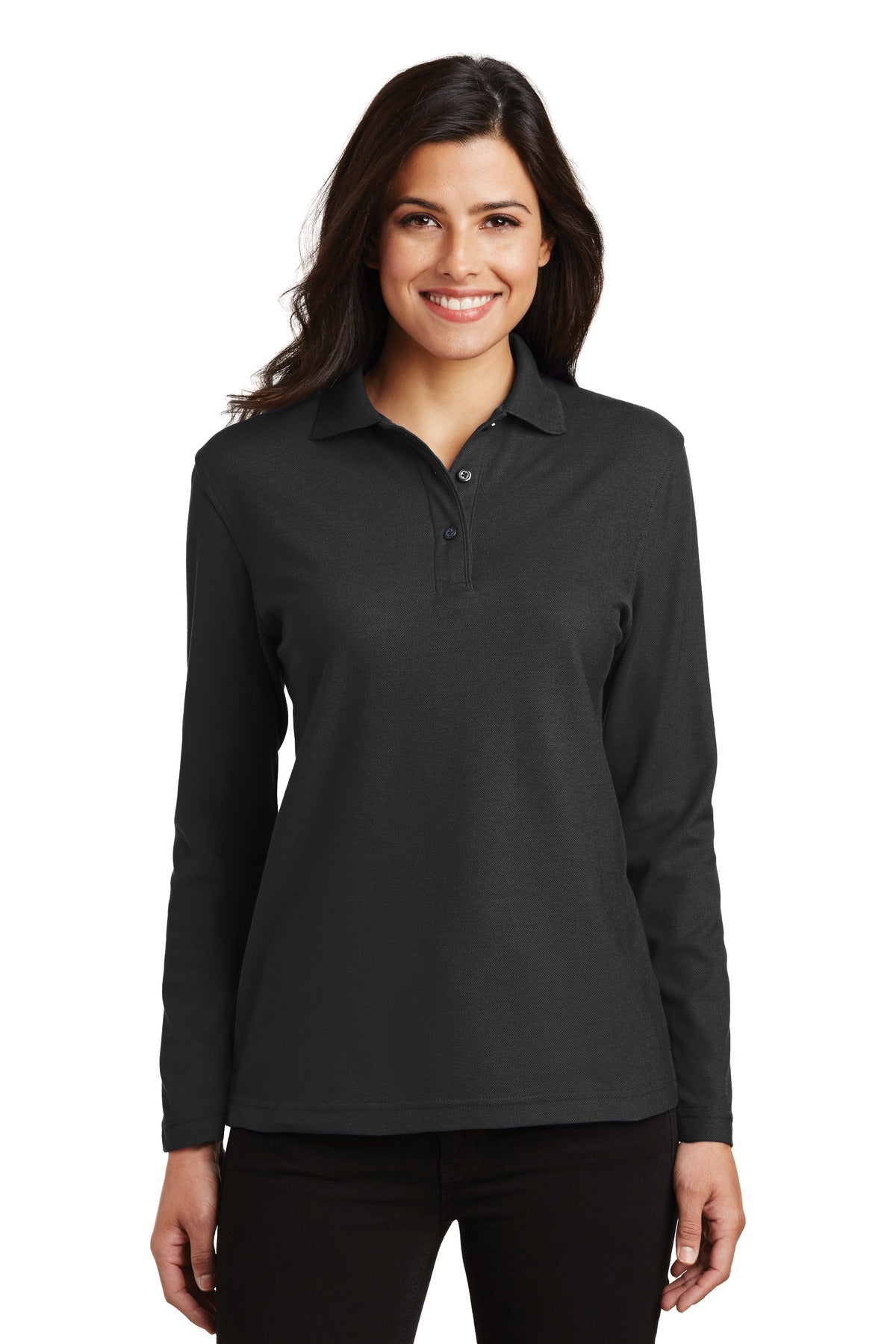 Custom Embroidery or DTF Print - Port Authority ®  Women's Silk Touch™ Long Sleeve Polo.  L500LS