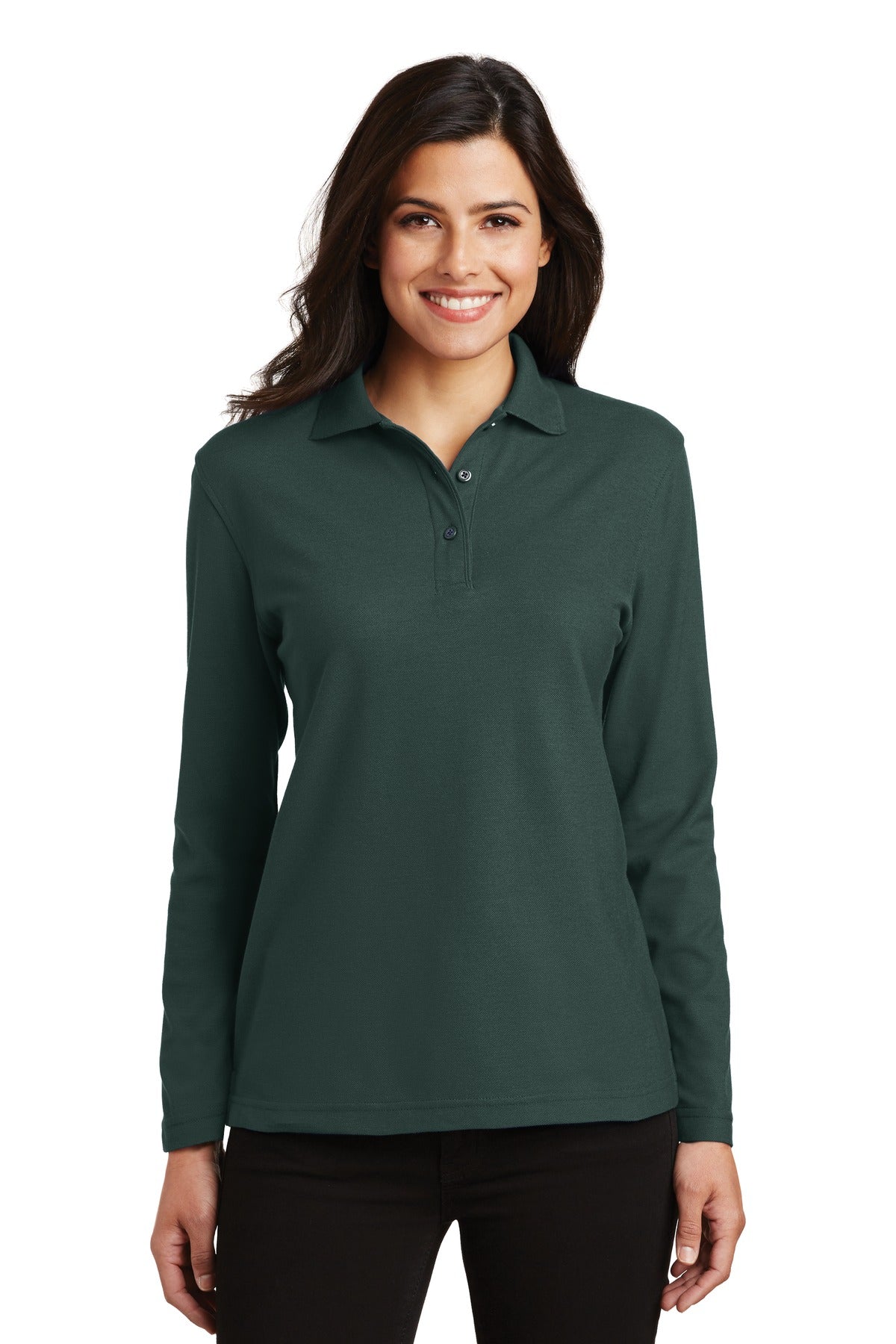 Custom Embroidery or DTF Print - Port Authority ®  Women's Silk Touch™ Long Sleeve Polo.  L500LS