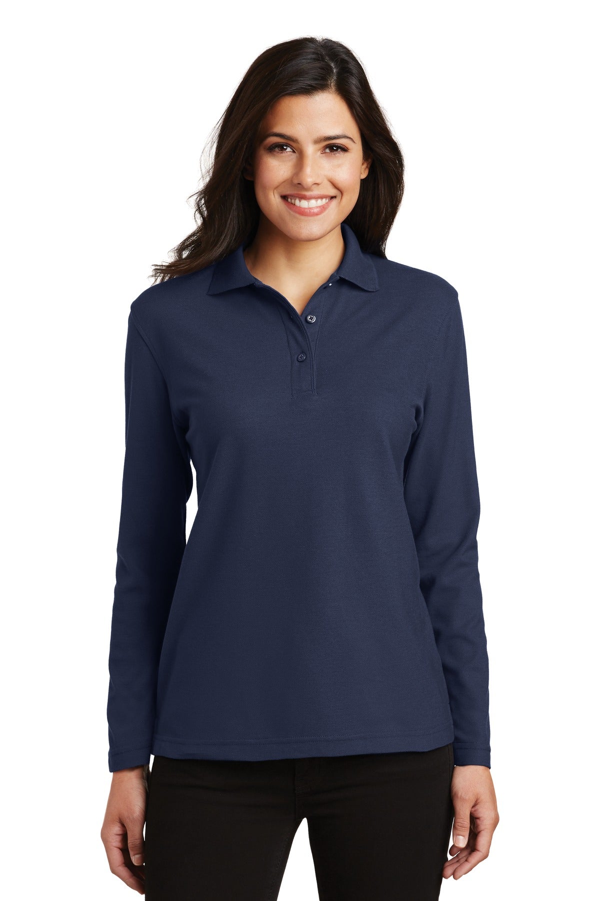 Custom Embroidery or DTF Print - Port Authority ®  Women's Silk Touch™ Long Sleeve Polo.  L500LS