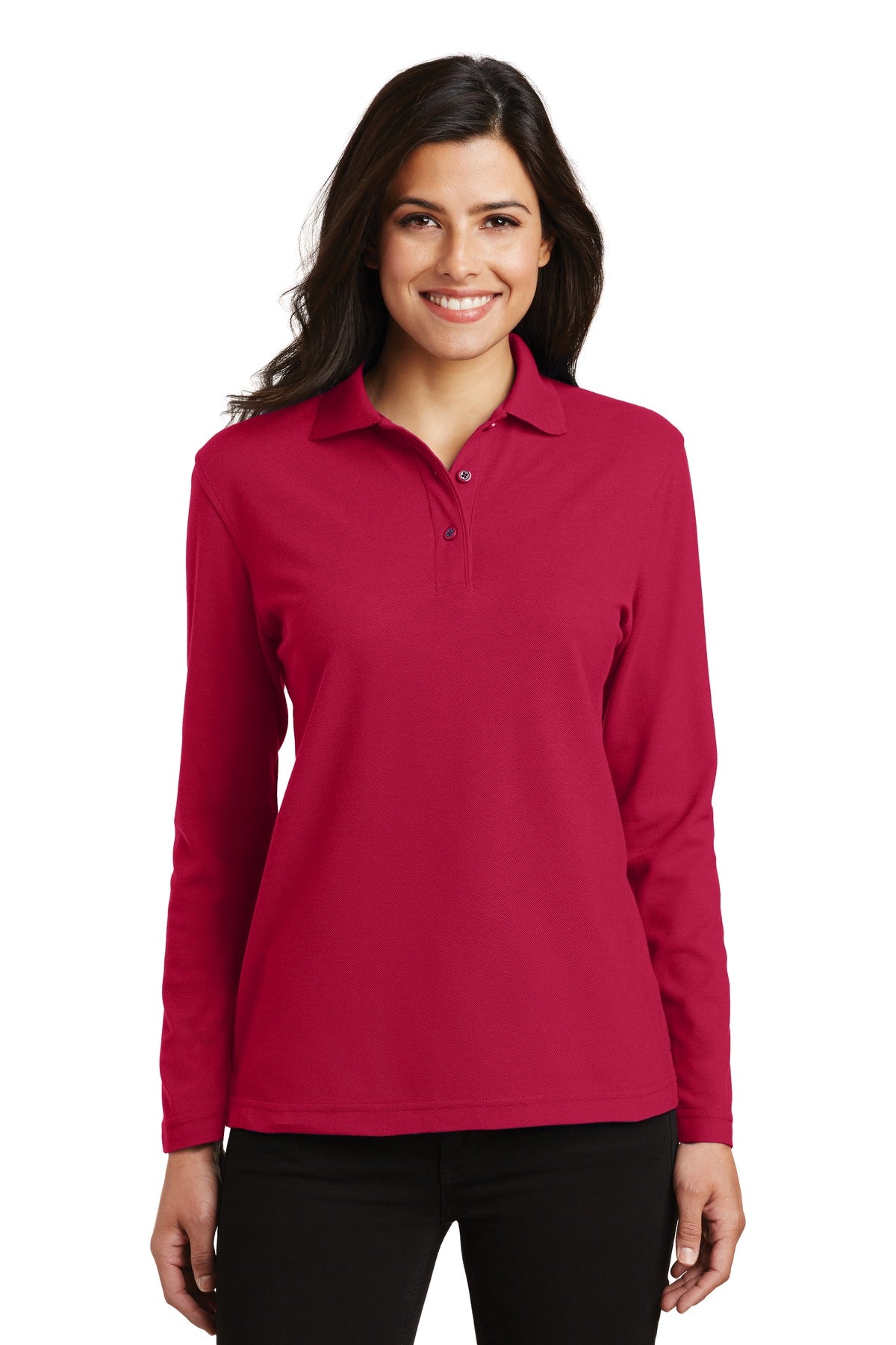 Custom Embroidery or DTF Print - Port Authority ®  Women's Silk Touch™ Long Sleeve Polo.  L500LS