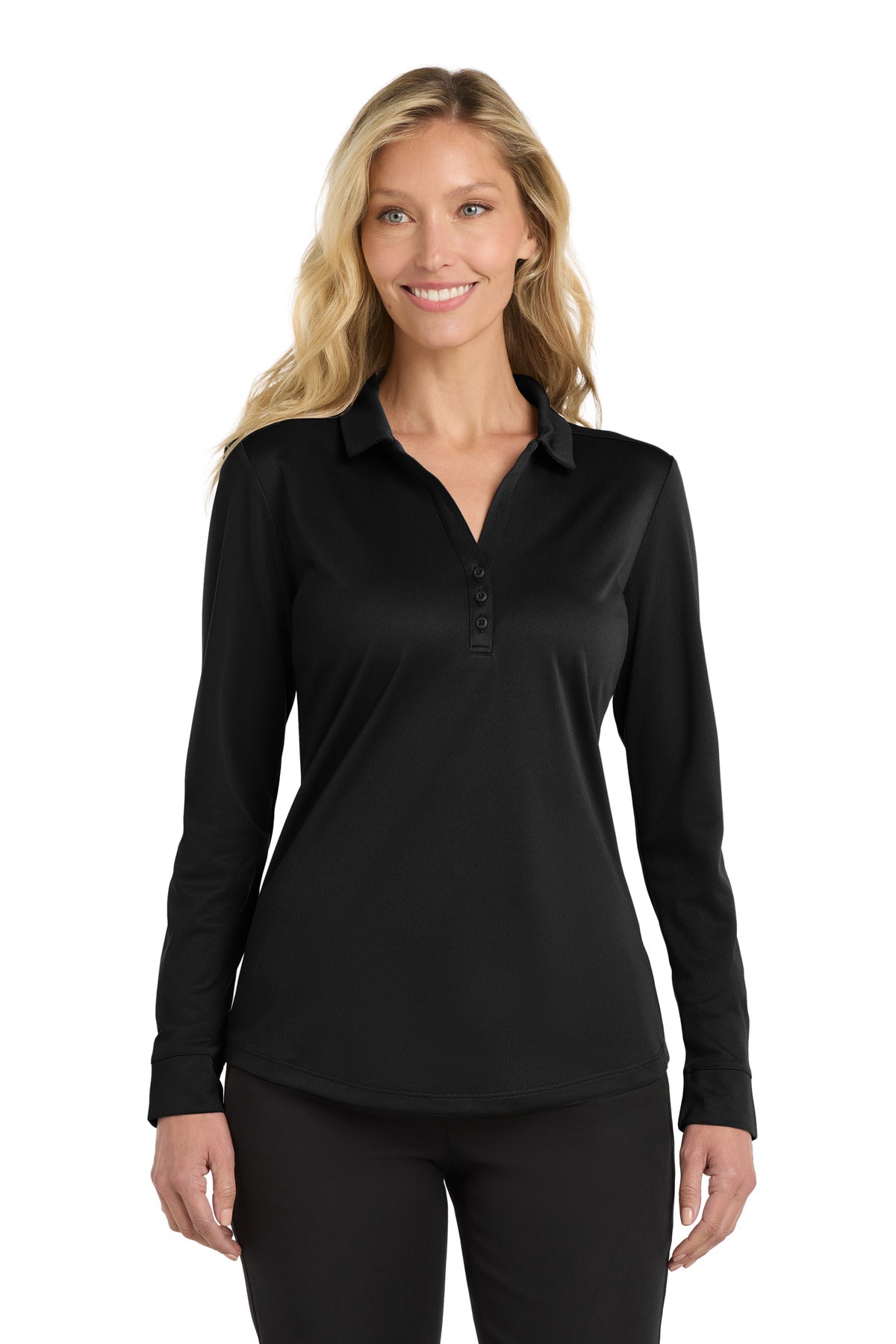 Custom Embroidery or DTF Print - Port Authority  ®  Women's Silk Touch  ™   Performance Long Sleeve Polo. L540LS