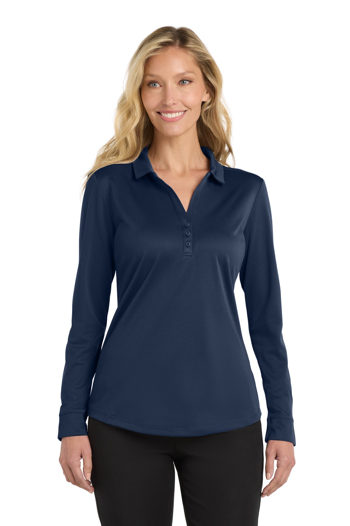 Custom Embroidery or DTF Print - Port Authority  ®  Women's Silk Touch  ™   Performance Long Sleeve Polo. L540LS