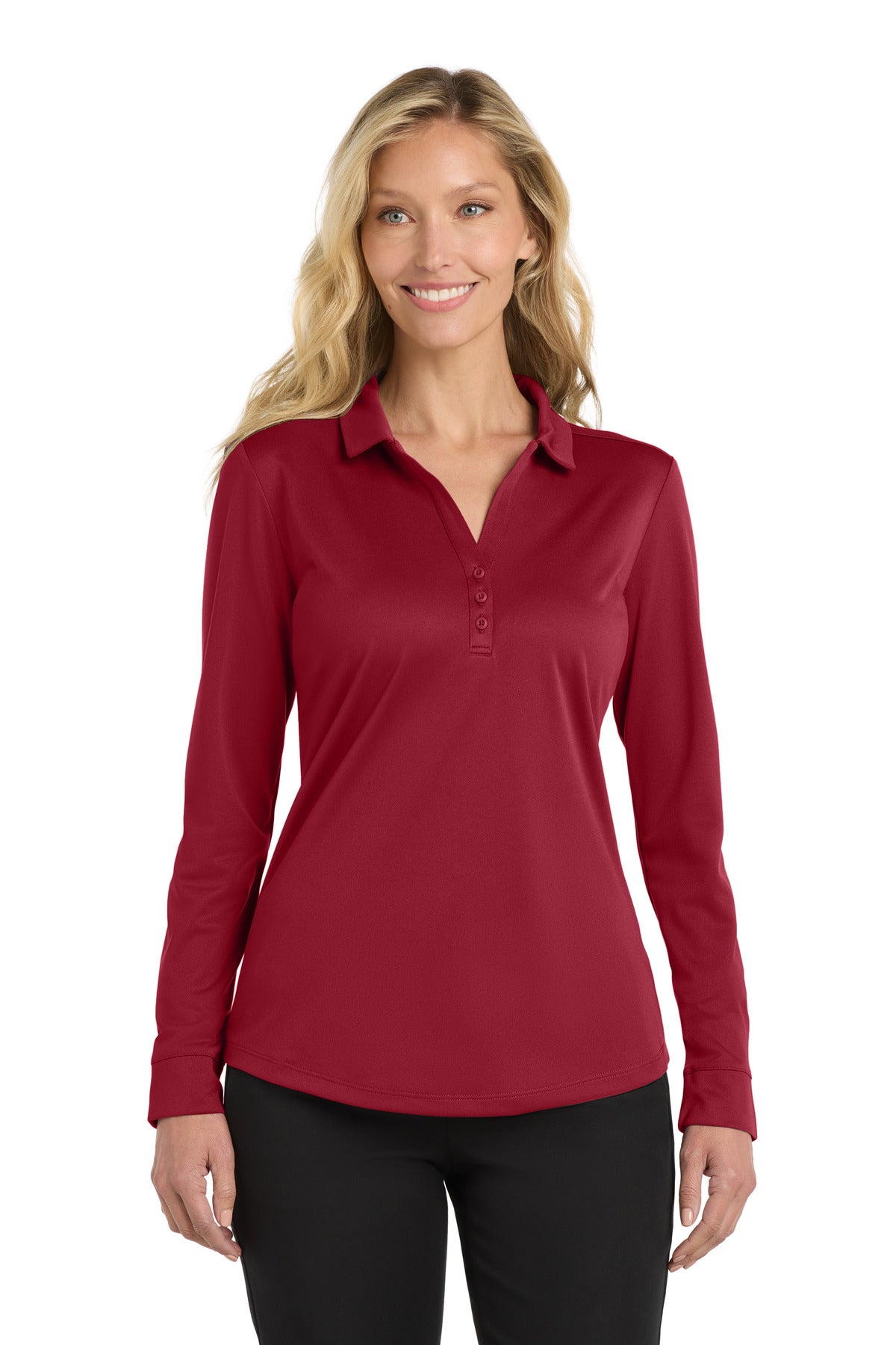 Custom Embroidery or DTF Print - Port Authority  ®  Women's Silk Touch  ™   Performance Long Sleeve Polo. L540LS