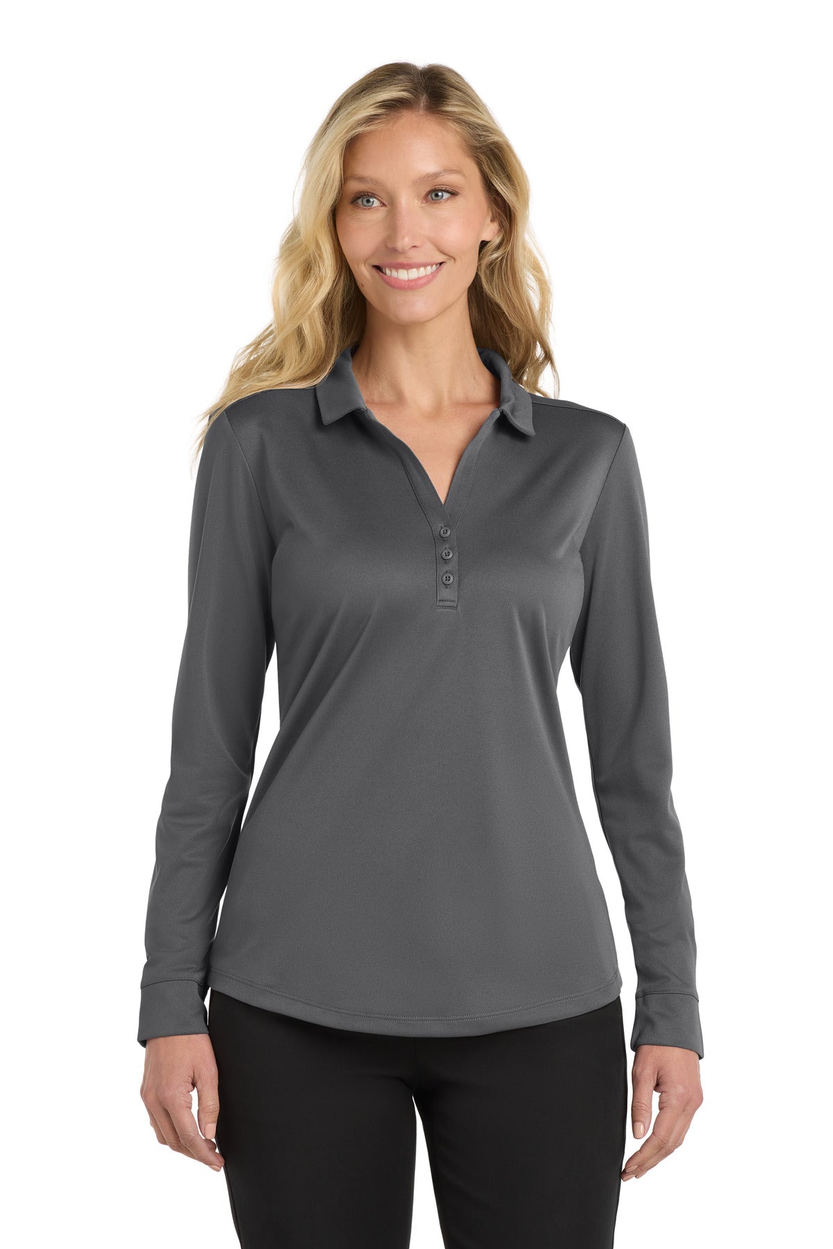 Custom Embroidery or DTF Print - Port Authority  ®  Women's Silk Touch  ™   Performance Long Sleeve Polo. L540LS