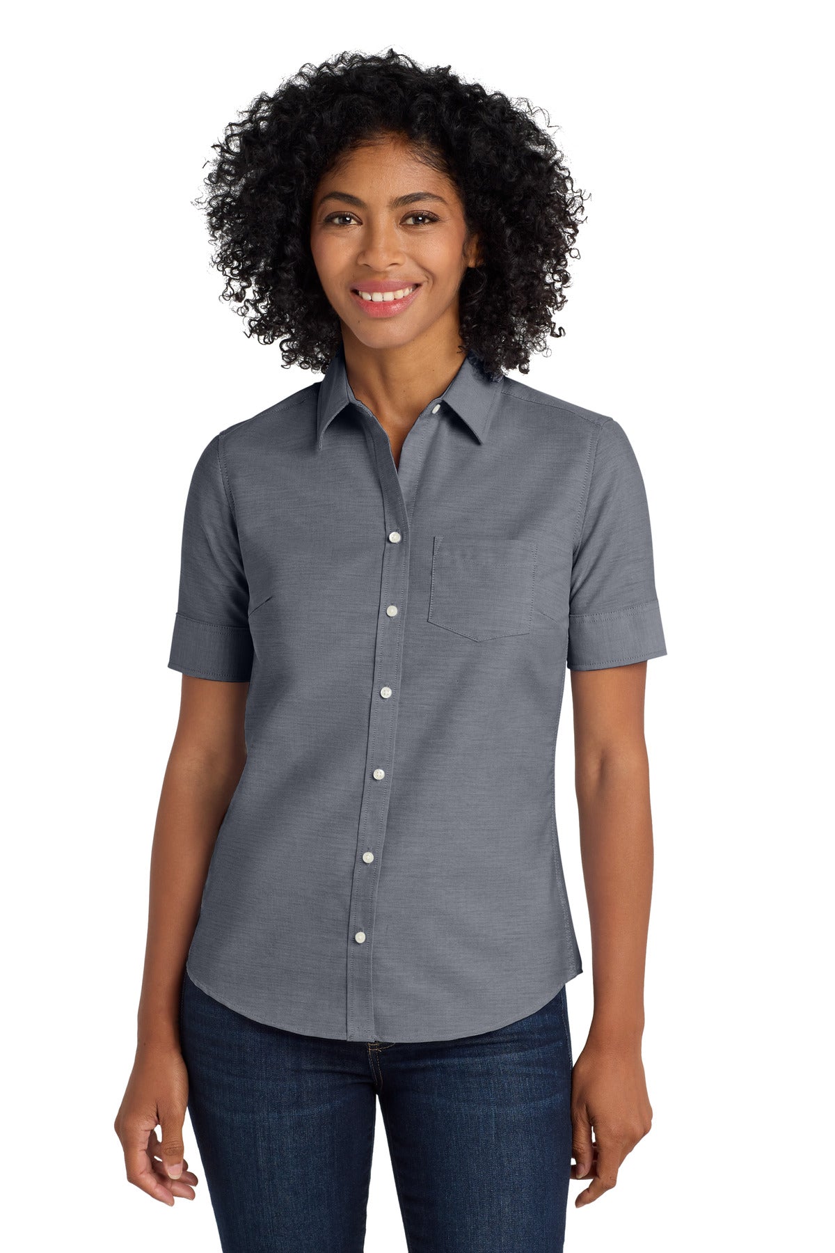 Custom Embroidery or DTF Print - Port Authority ®  Women's Short Sleeve SuperPro ™  Oxford Shirt. L659