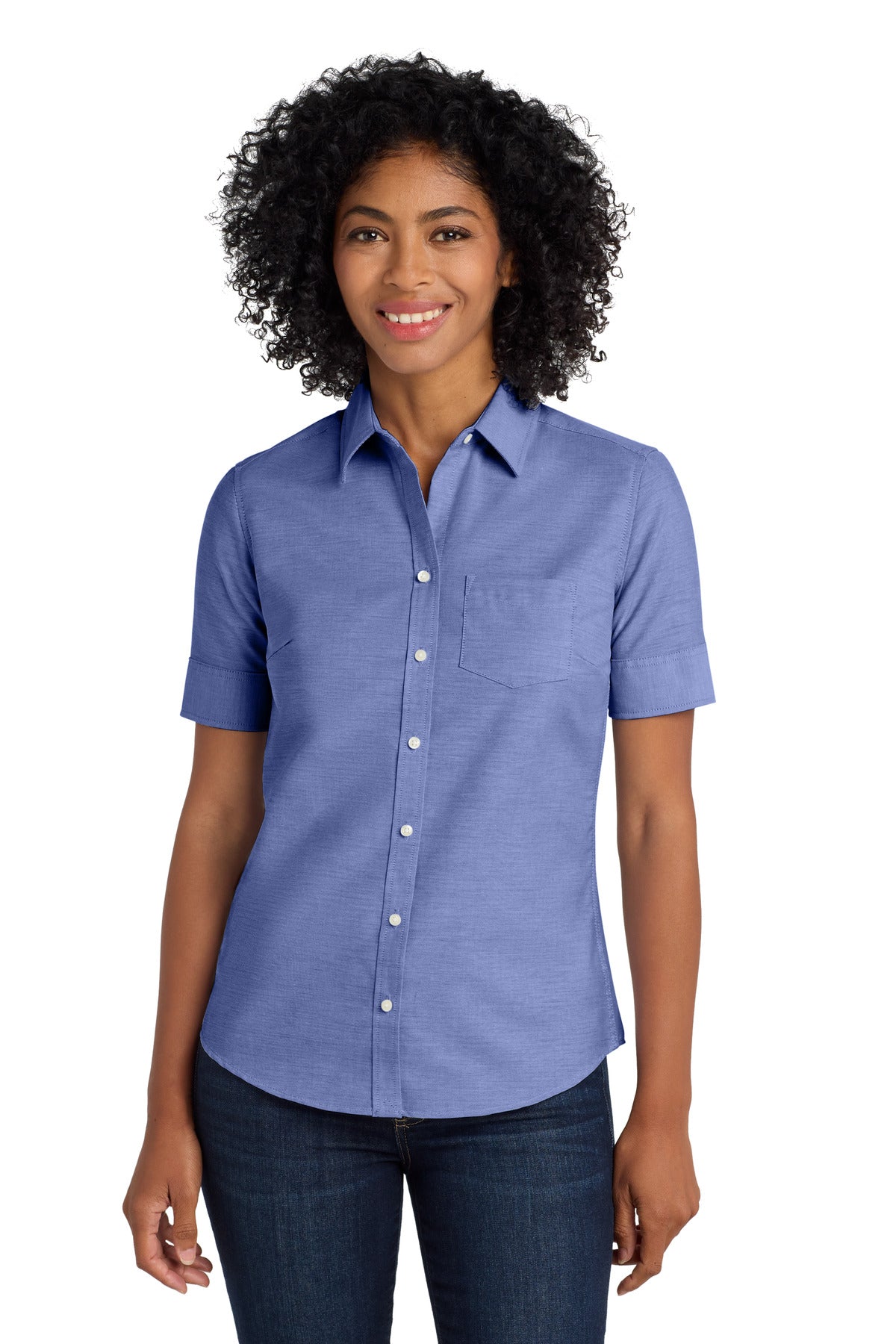 Custom Embroidery or DTF Print - Port Authority ®  Women's Short Sleeve SuperPro ™  Oxford Shirt. L659