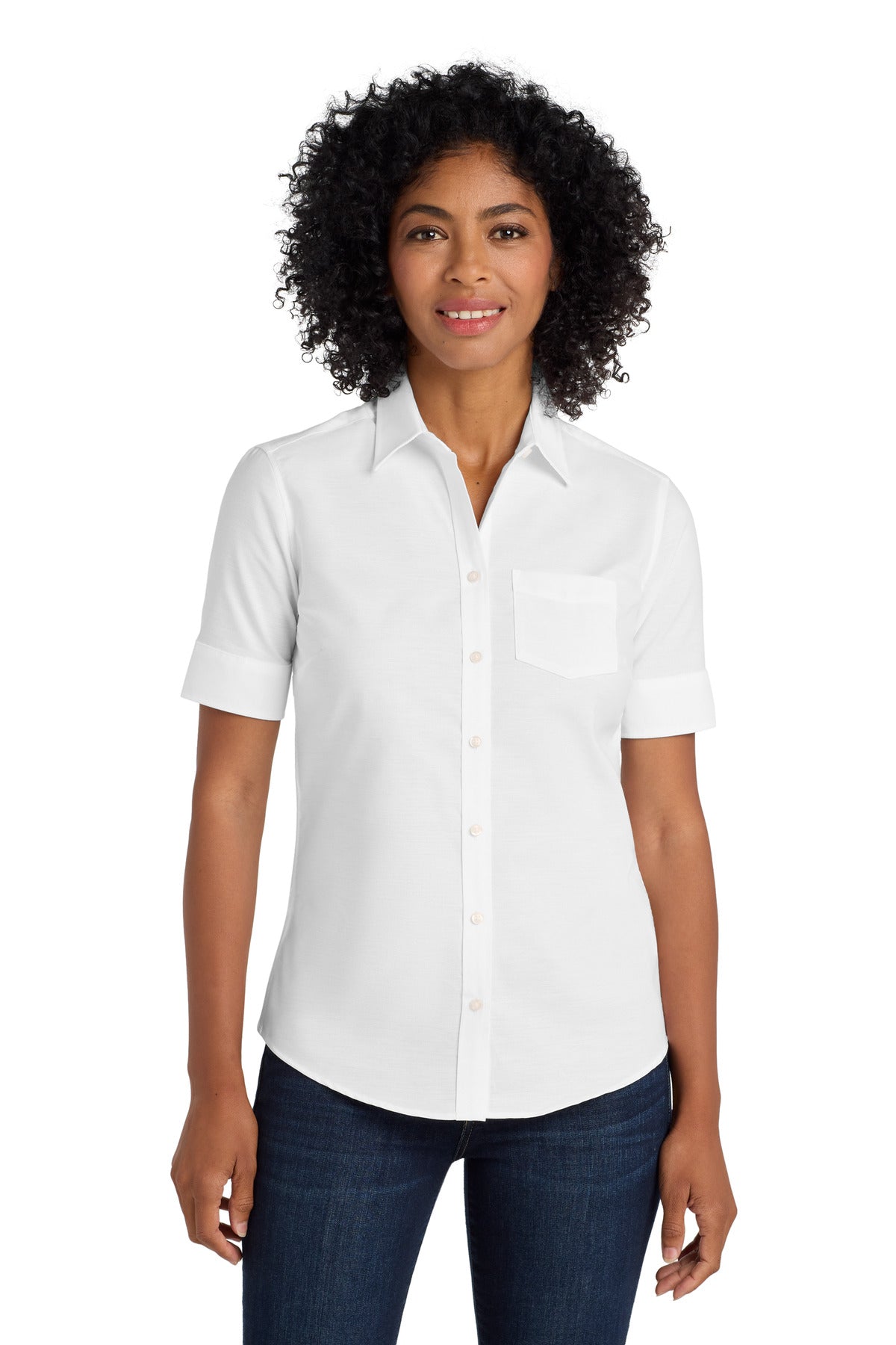 Custom Embroidery or DTF Print - Port Authority ®  Women's Short Sleeve SuperPro ™  Oxford Shirt. L659