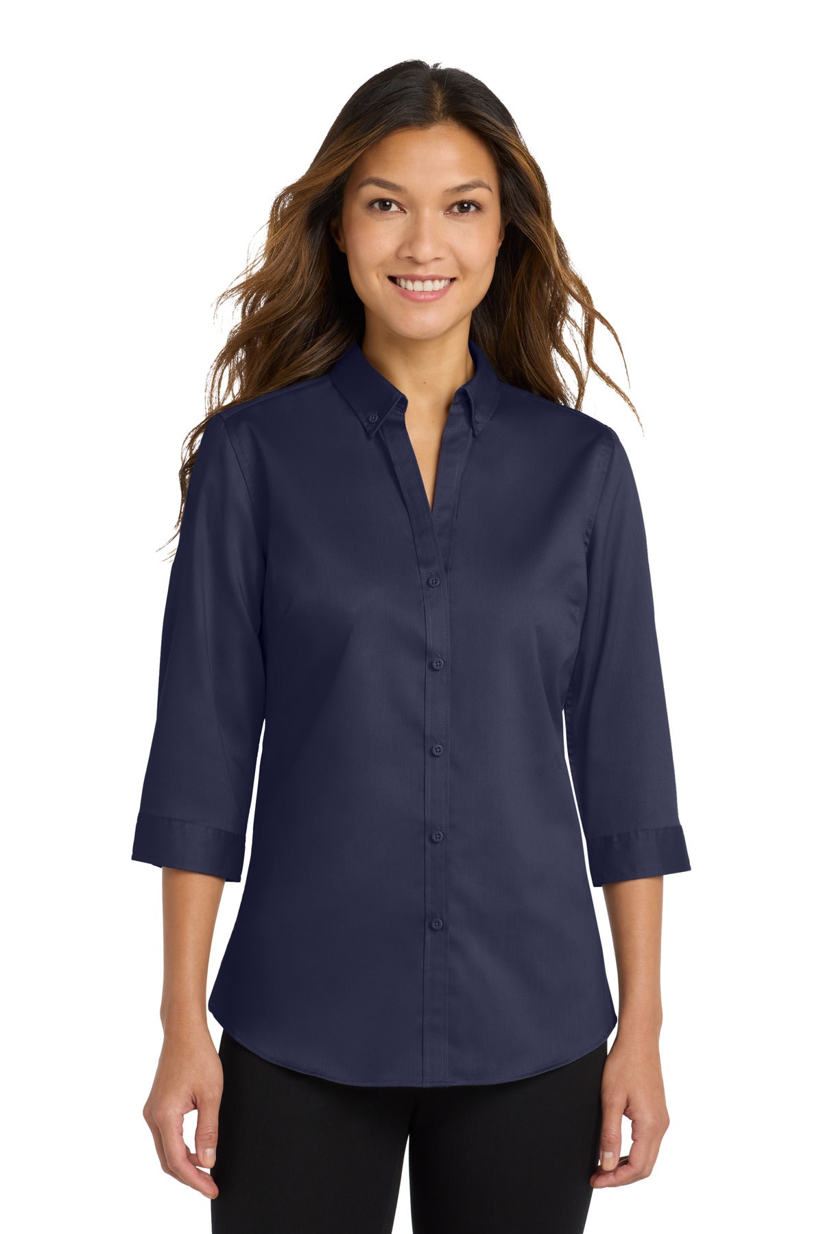 Custom Embroidery or DTF Print - Port Authority ®  Women's 3/4-Sleeve SuperPro ™  Twill Shirt. L665